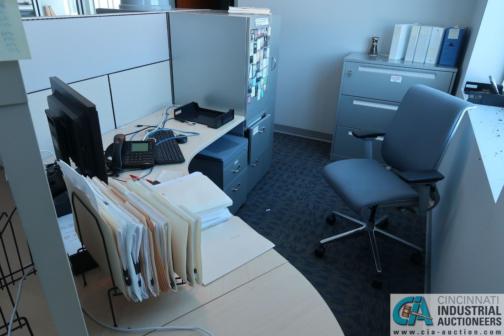 3-STATION MODULAR WORK STATION WITH CHAIRS, PRINTER, AND CABINETS - Image 3 of 3