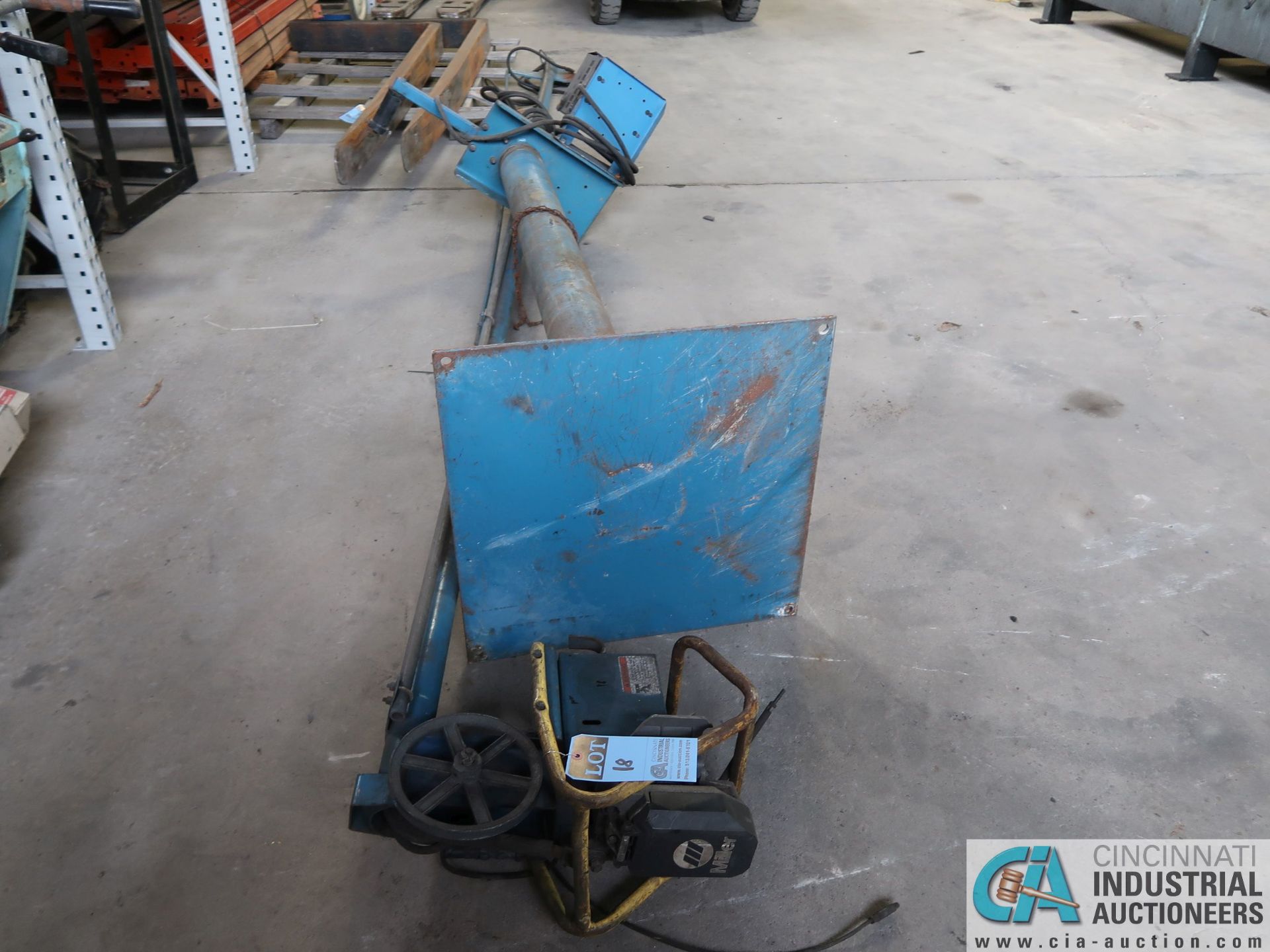 16' MILLER WELDING BOOM WITH 60 SERIES WIRE FEEDER AND PEDESTAL