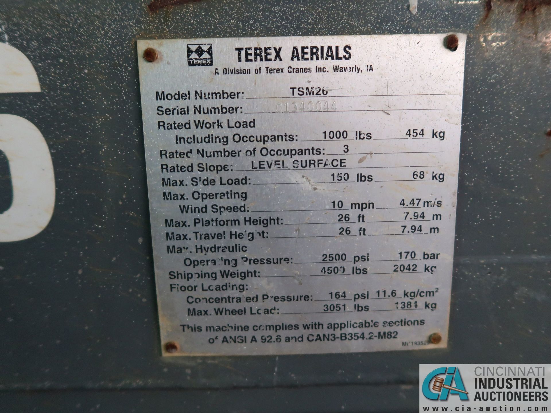 TEREX SCISSOR LIFT MODEL TSM76 LP ELECTRIC; S/N 01340044 - Image 3 of 3