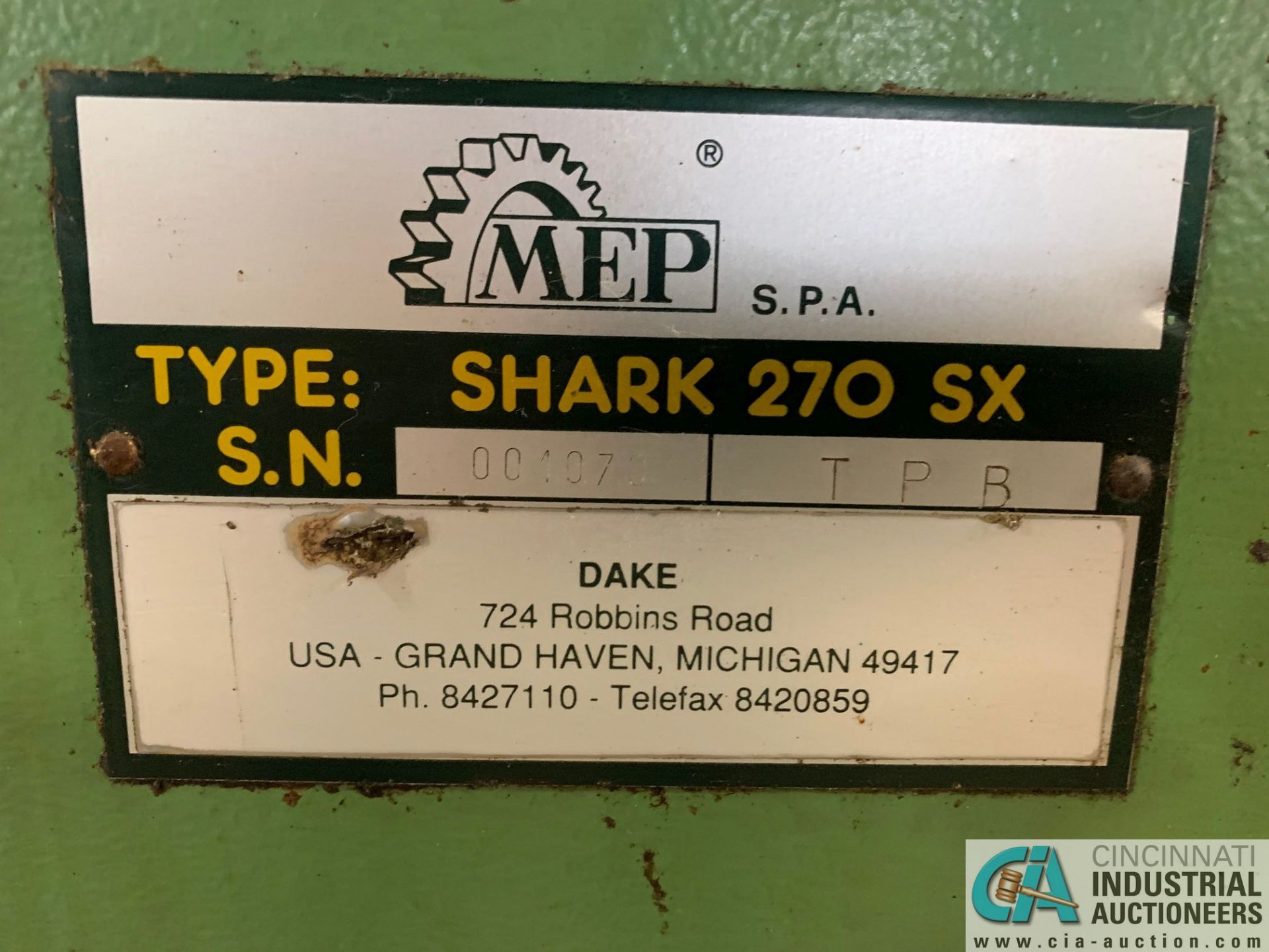 8" X 12" DAKE MODEL SHARK 270 SX MITRE HORIZONTAL BAND SAW; S/N 001073-TPB - Image 8 of 9