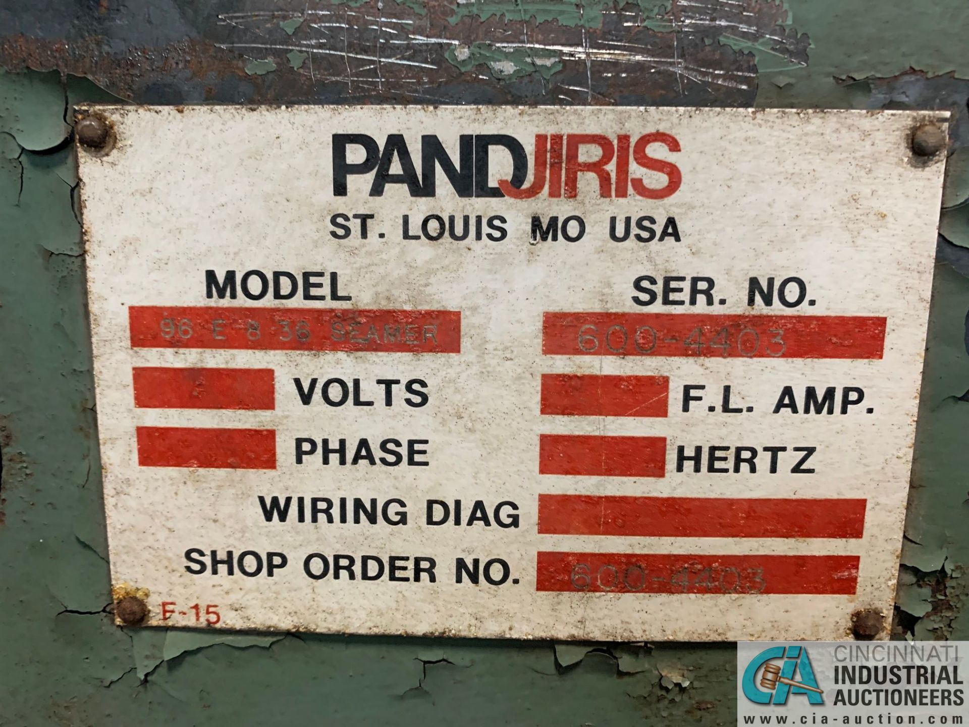 8' PANDJIRIS MODEL 96E836 SEAM WELDER; S/N 600-4403, WITH PANDJIRIS VSC-15-3 SEAM HEAD, VARIABLE - Image 12 of 17