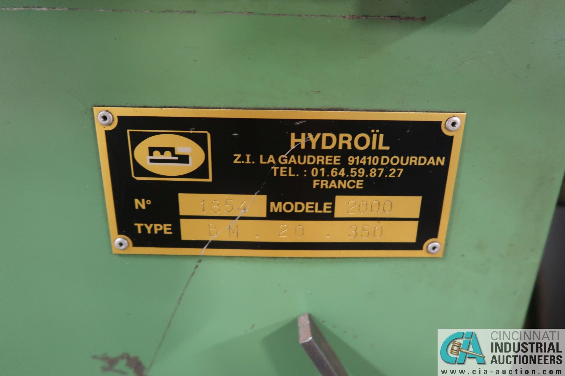 20 TON HYDROIL TYPE BM-20-350 MODEL 2800 HORIZONTAL HYDRAULIC PRESS; S/N 1854, 36" MAX TRAVEL, - Image 6 of 10