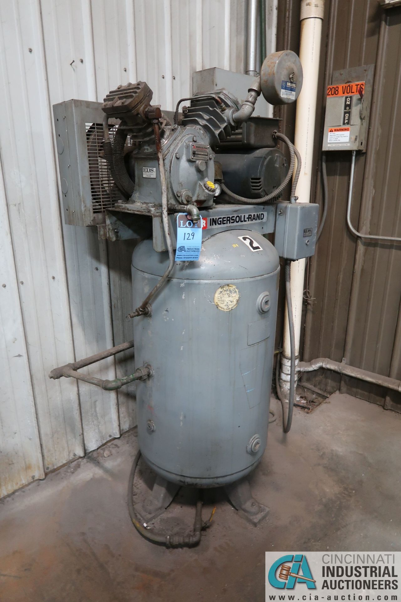 5 HP INGERSOLL MODEL 242-5N VERTICAL TANK AIR COMPRESSOR; S/N 307590570