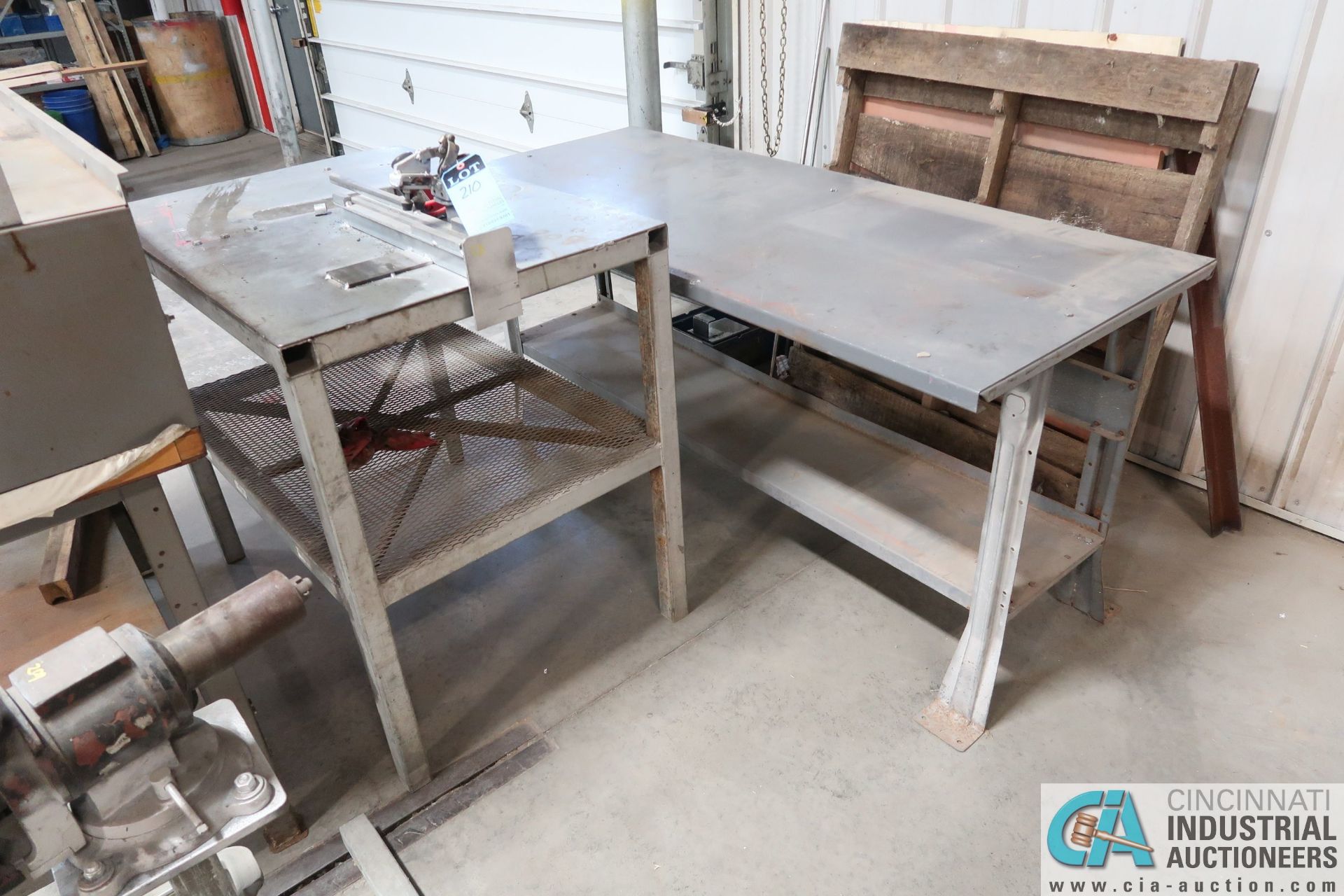 (LOT) 29" X 42" STEEL TABLE AND 30" X 72" STEEL BENCH
