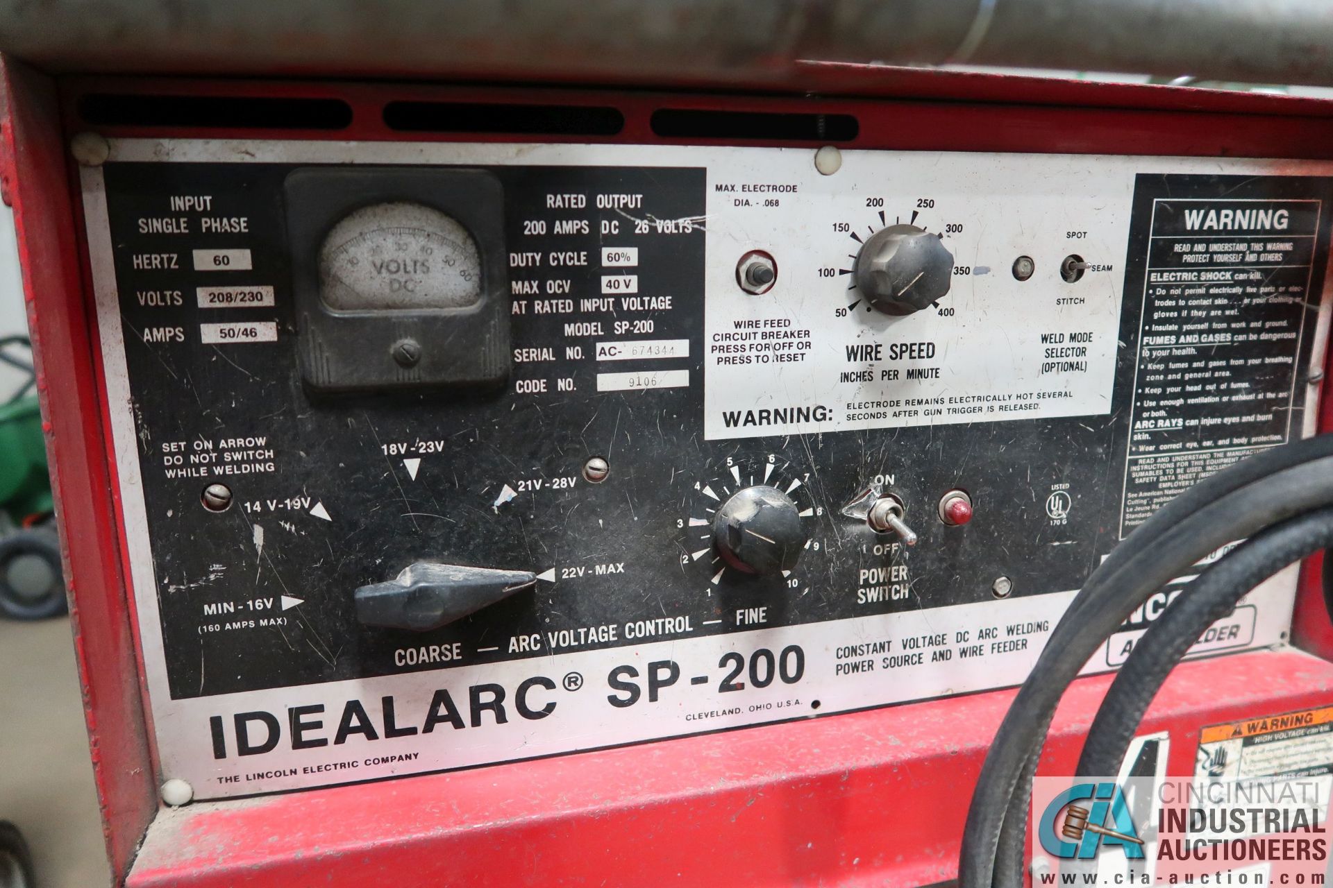 200 AMP LINCOLN IDEALARC SP-200 WELDER; S/N AC-674344 - Image 2 of 2