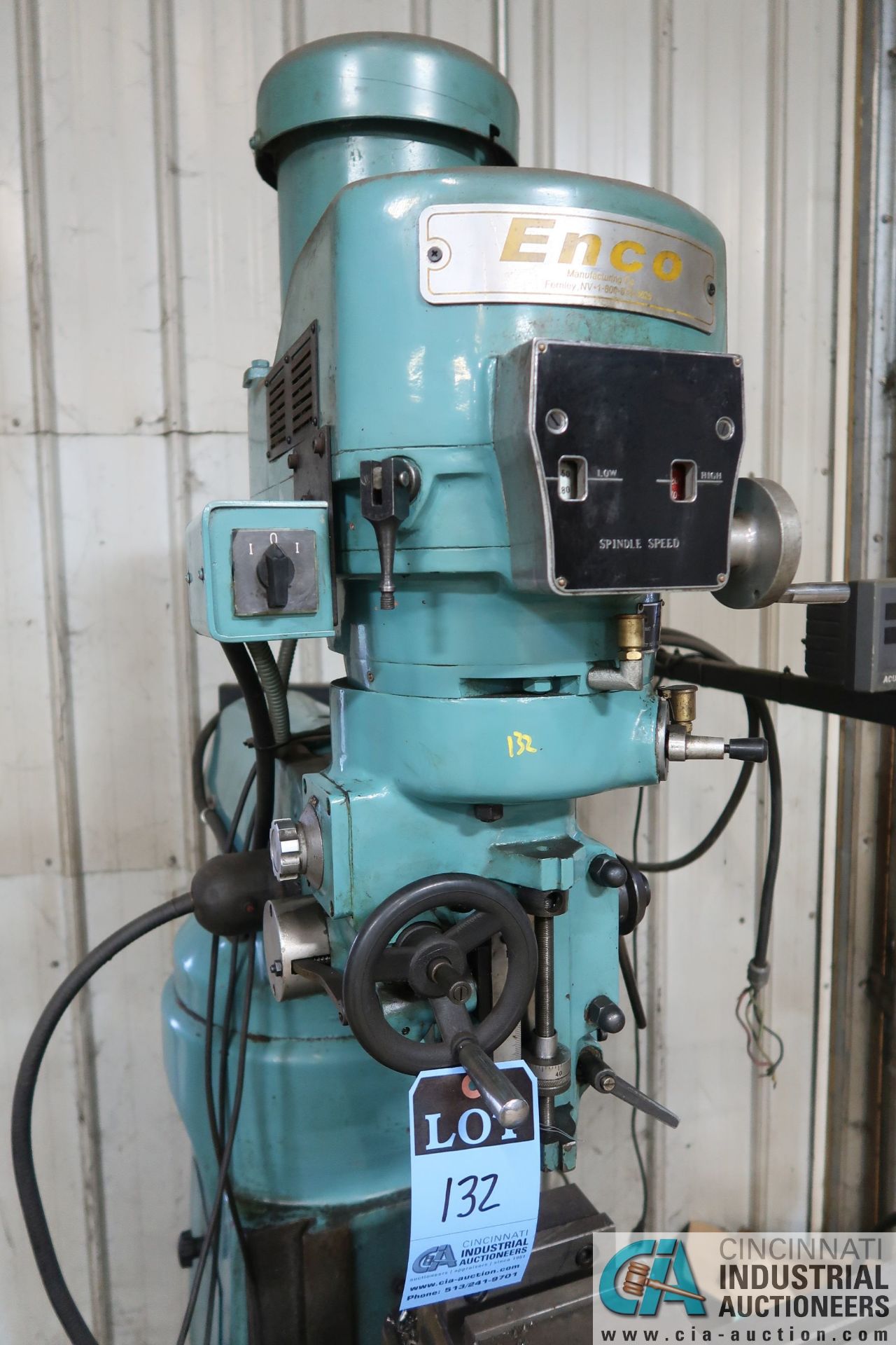 1 HP ENCO MODEL XU6323 VERTICAL MILL; S/N 400950, 9" X 48" TABLE, ACU-RITE DRO - Image 3 of 6