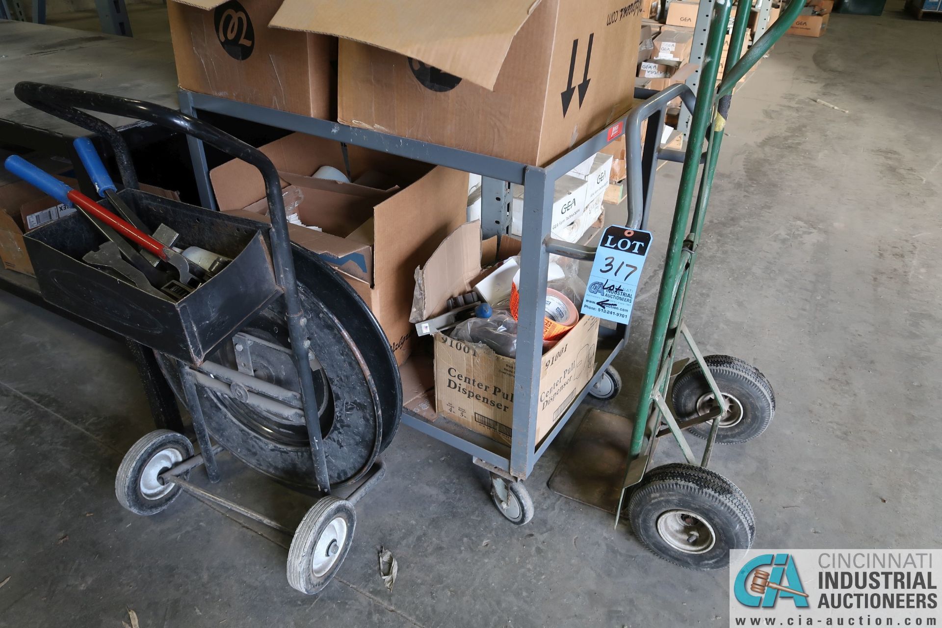 (LOT) STEEL BANDING CART, 2-WHEEL HARD TRUCK, SHIPPING TABLE, SHIPPING SUPPLIES - Image 2 of 4