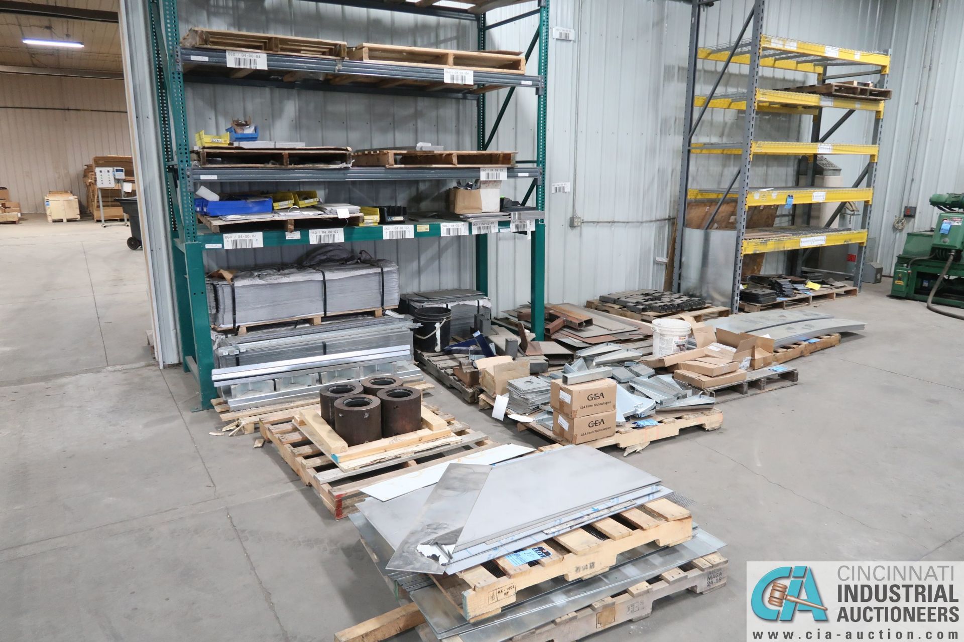 (LOT) ASSORTED STEEL FABRICATED PARTS ON 15 PALLETS - ON FLOOR AND ON RACK