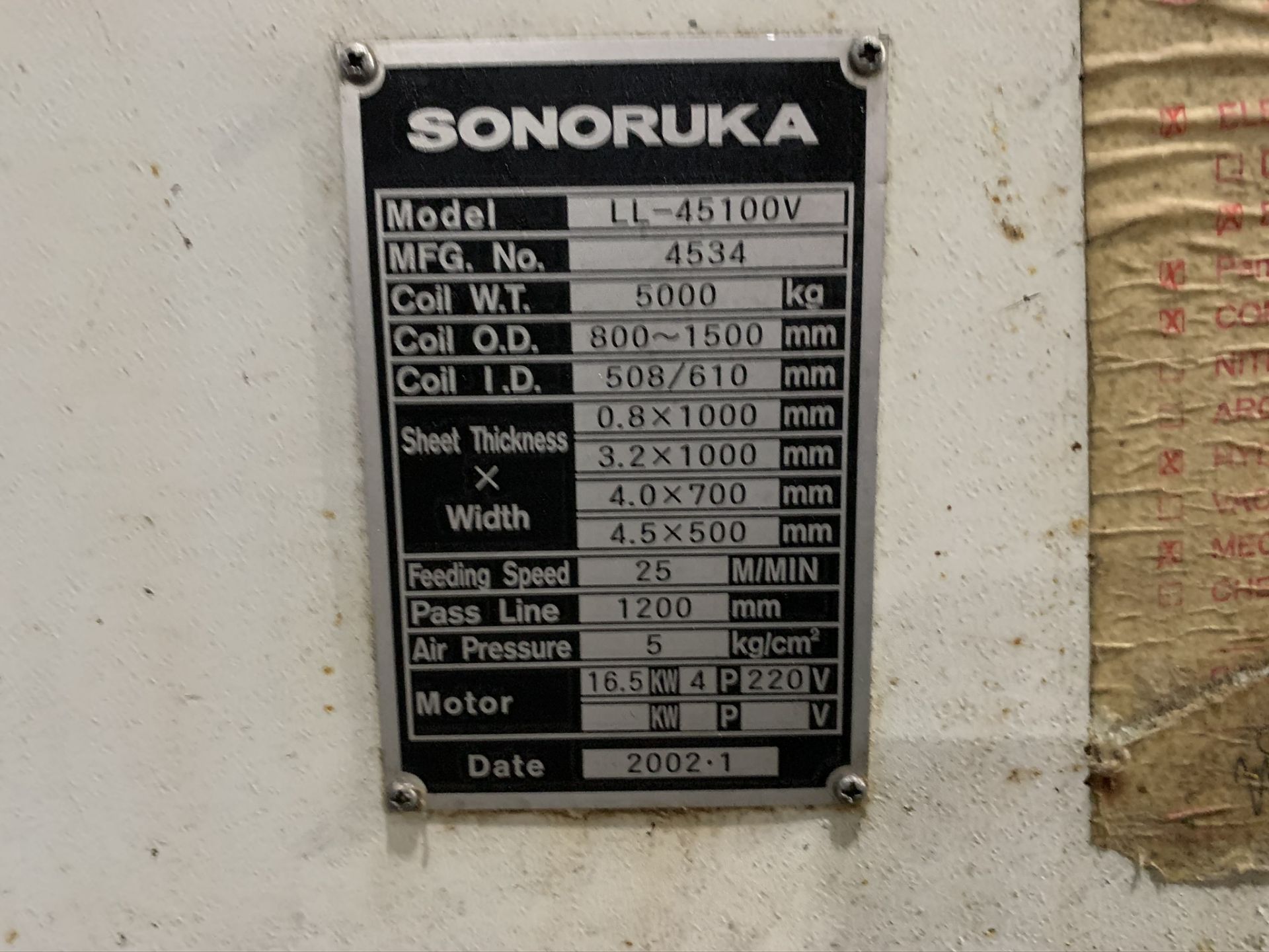 11,000 LB. X 39" X .177 SONORUKA SERVO FEED LINE; S/N 4533-4550, COIL WEIGHT 5,000 KG - 11,023 - Image 9 of 17