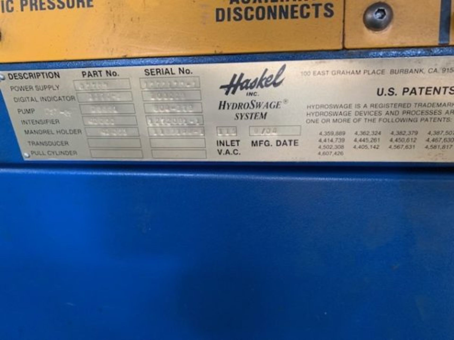 HASKEL HYDRO SWAGER SYSTEM; S/N 1272139-1, MARK IV POWER SUPPLY 42769, DIGITAL INDICATOR STRAIN - Image 4 of 5