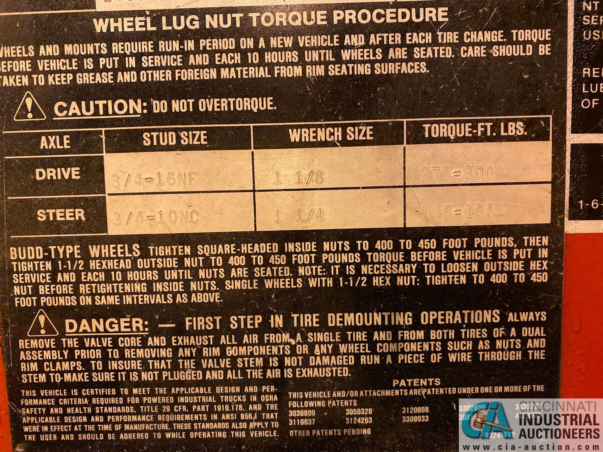 52,000 LB TAYLOR MODEL TE-520M DIESEL PNEUMATIC TIRE LIFT TRUCK; S/N S-W5-2291, 3,567 HOURS SHOWING, - Image 10 of 19