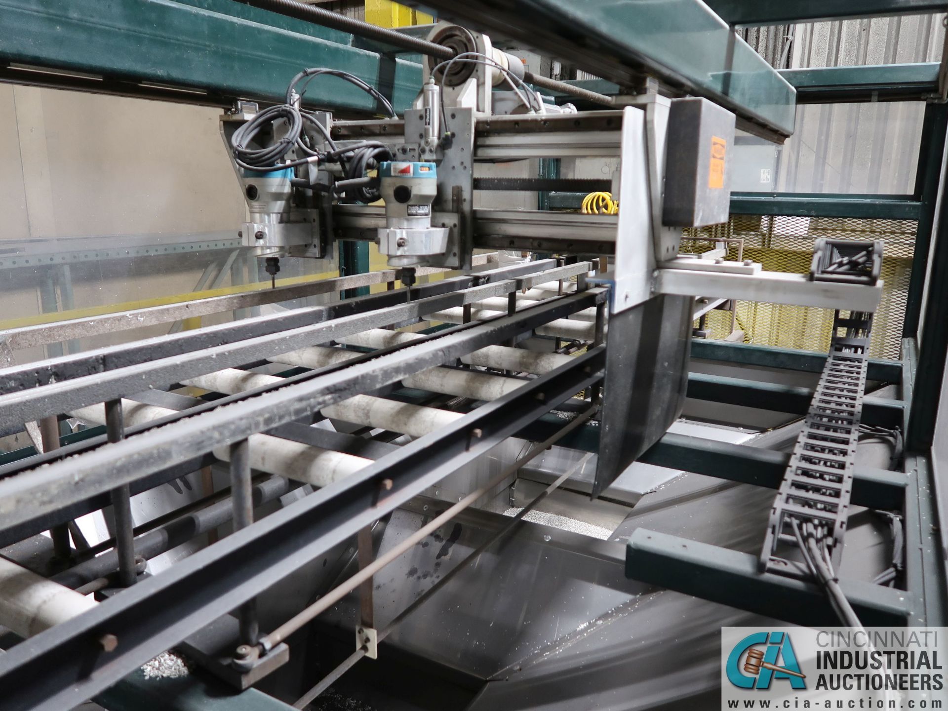 CMM MODEL CM1050 DUAL HEAD CNC FENCE ROUTER; S/N 1050070365, 10" X 12' LONG (APPROX.) ROLLER TABLES - Image 8 of 11