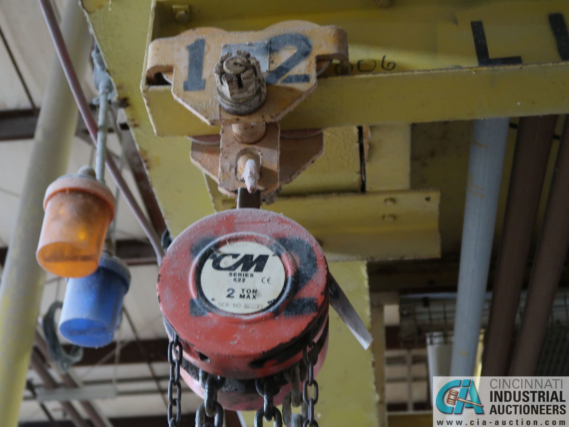 (LOT) (5) 2 TON & (1) TON MANUAL CHAIN HOISTS WITH TROLLEY ** NO YELLOW IRON ** - Image 5 of 12