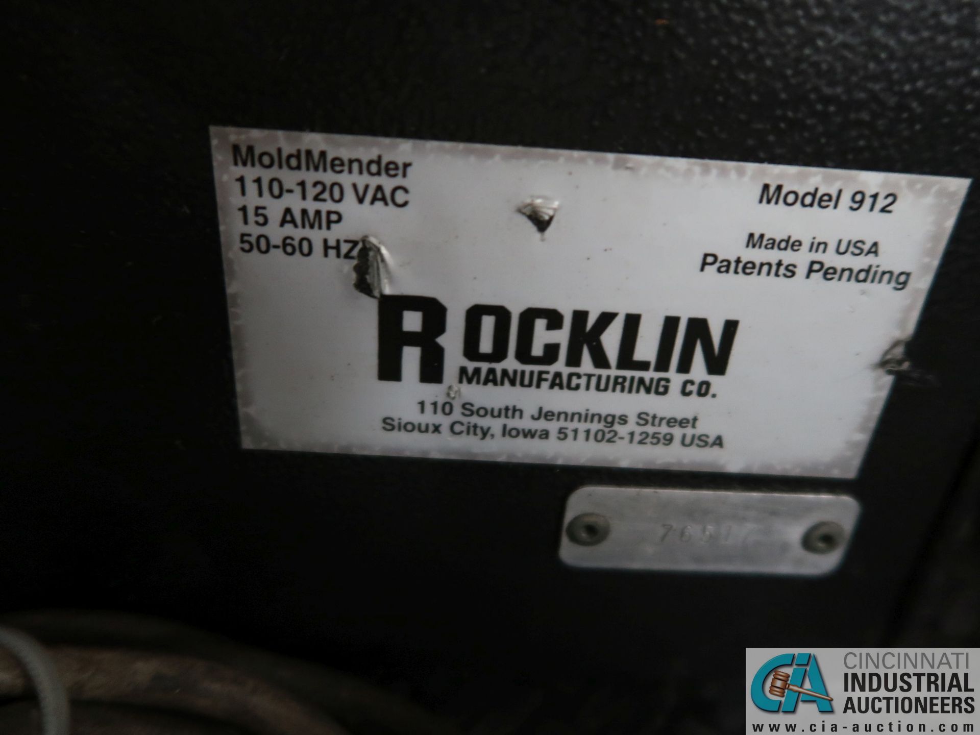 15 AMP ROCKLIN MODEL 912 MOLD MENDER MICRO WELDER; S/N 76517 - Image 2 of 2