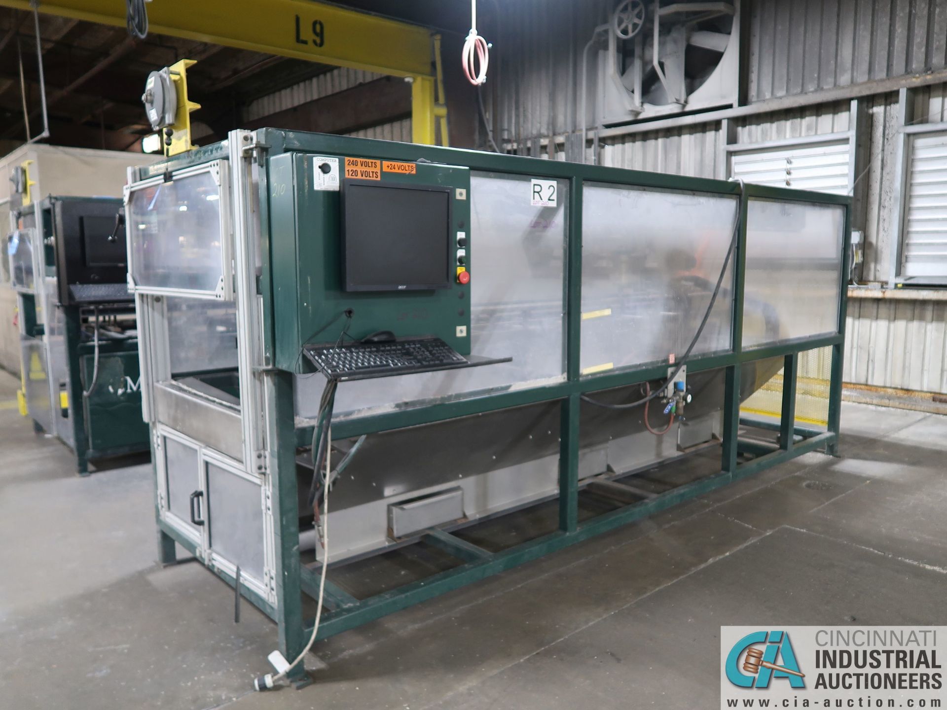 CMM MODEL CM1050 DUAL HEAD CNC FENCE ROUTER; S/N N/A, 10" X 12' LONG (APPROX.) ROLLER TABLES