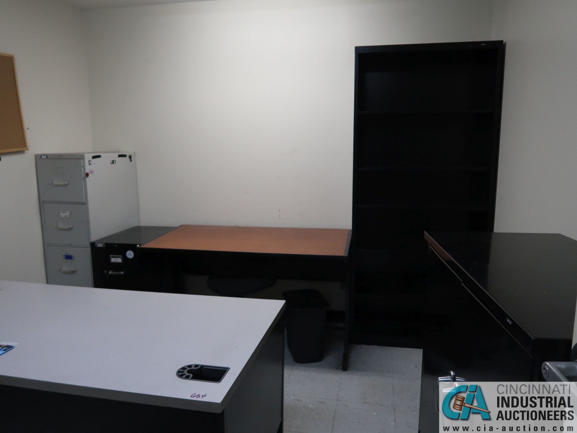 (LOT) DESKS, FILE CABINETS & CHAIRS
