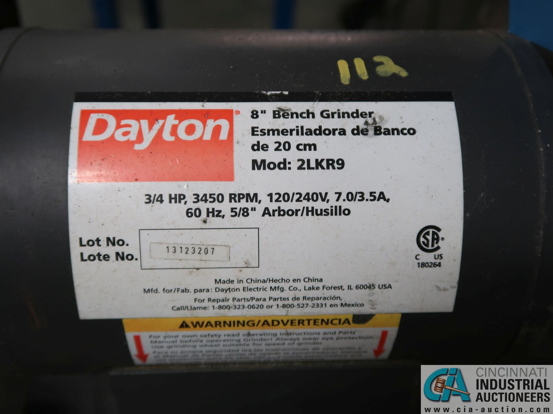 8" DAYTON MODEL 2LKR9 DOUBLE END PEDESTIAL GRINDER - Image 2 of 3