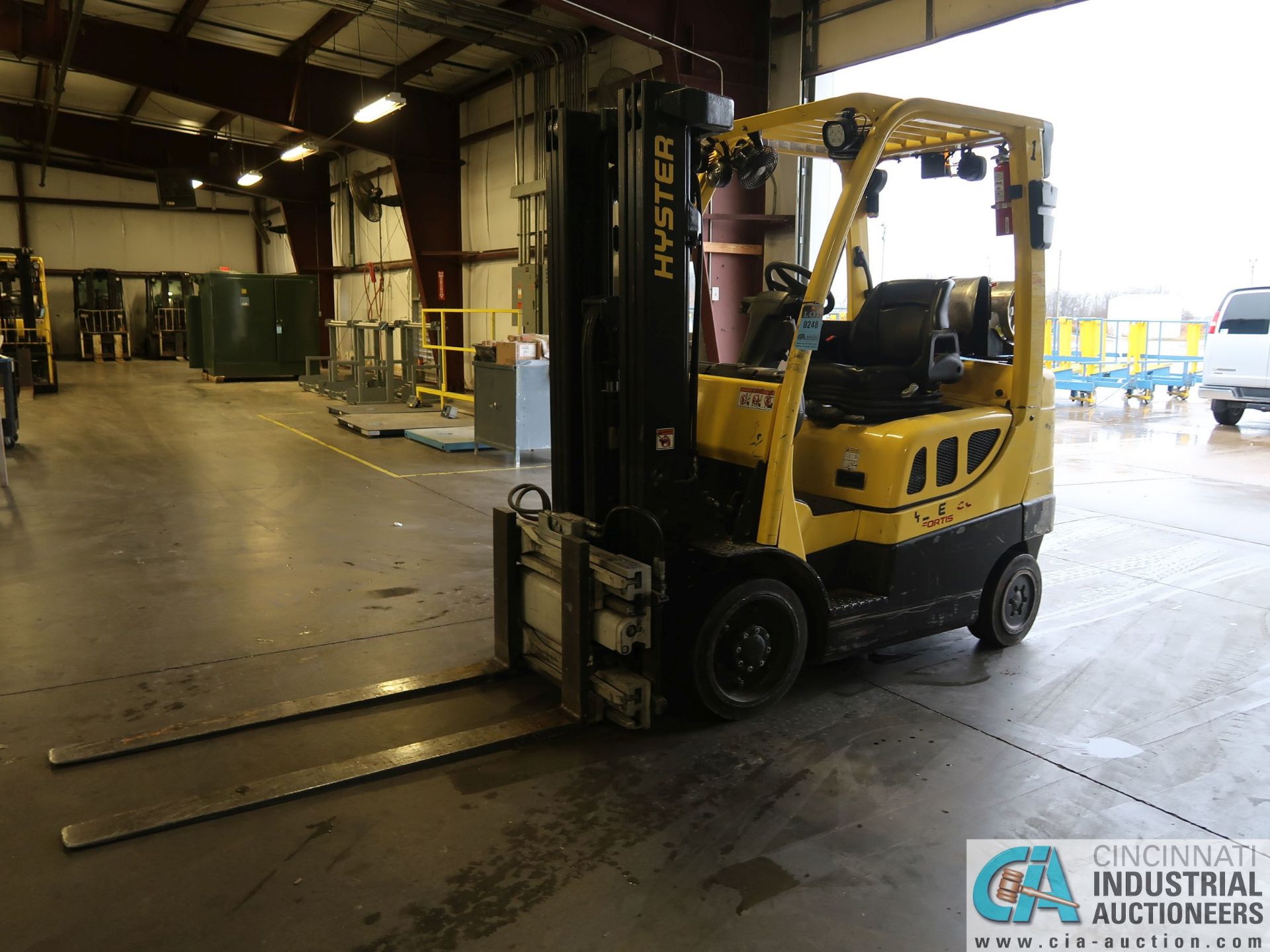 5,000 LB. HYSTER MODEL S50FT LPG SOLID TIRE FORK LIFT; S/N G187V01913M, 189" LIFT, 75" CASCADE MODEL