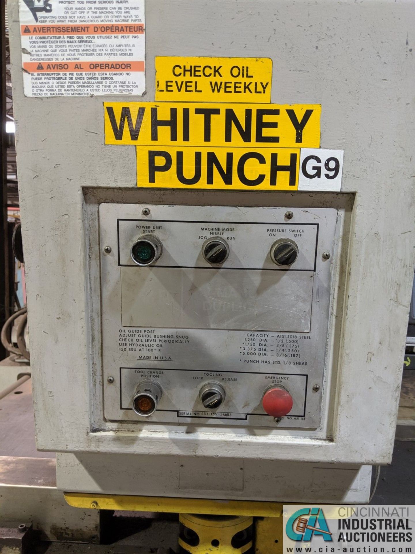 W.H. WHITNEY PUNCH/ DUPLICATOR 70" X 96" TABLE, 50" THROAT DEPTH; S/N 653-185-25853, WITH 20 HP - Image 7 of 11