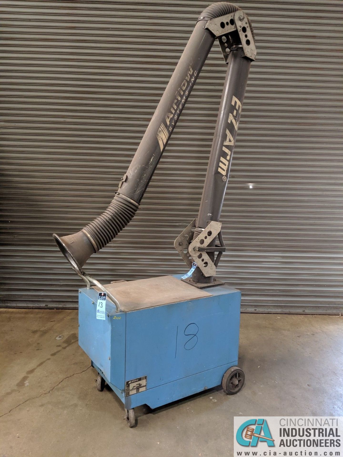 1.5 HP AIRFLOW SYSTEMS PORTABLE DUST COLLECTOR WITH "E-Z ARM" ARTICULATING EXTRACTION ARM; M/N