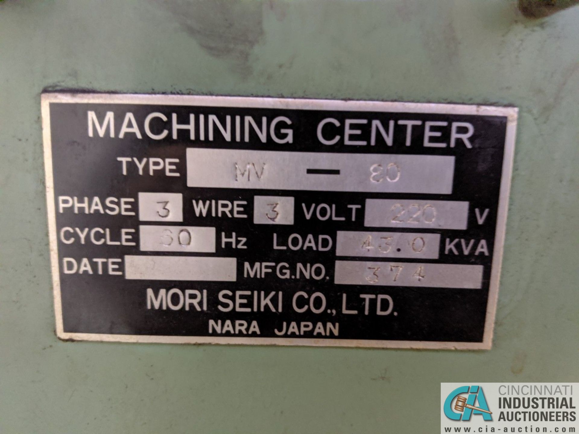 MORI-SEIKI MV-80 CNC VERTICAL MACHINING CENTER; S/N 374, 32" X 75" TABLE, 40-STATION ATC, FANUC - Image 9 of 12