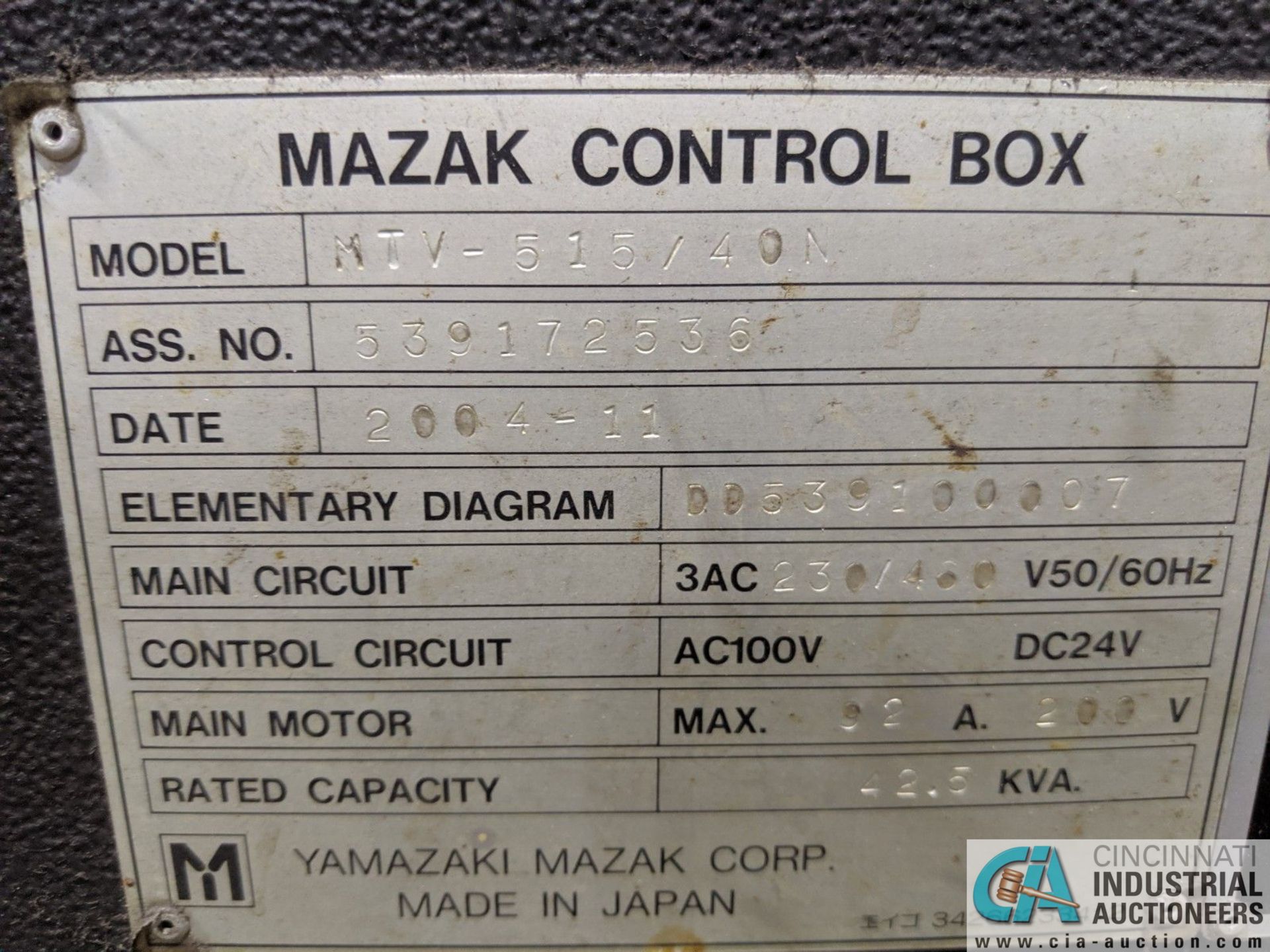MAZAK MODEL MTV-515/40N CNC VERTICAL MACHINING CENTER WITH PALLET CHANGER; SN/ 72536, MAZATROL - Image 11 of 18