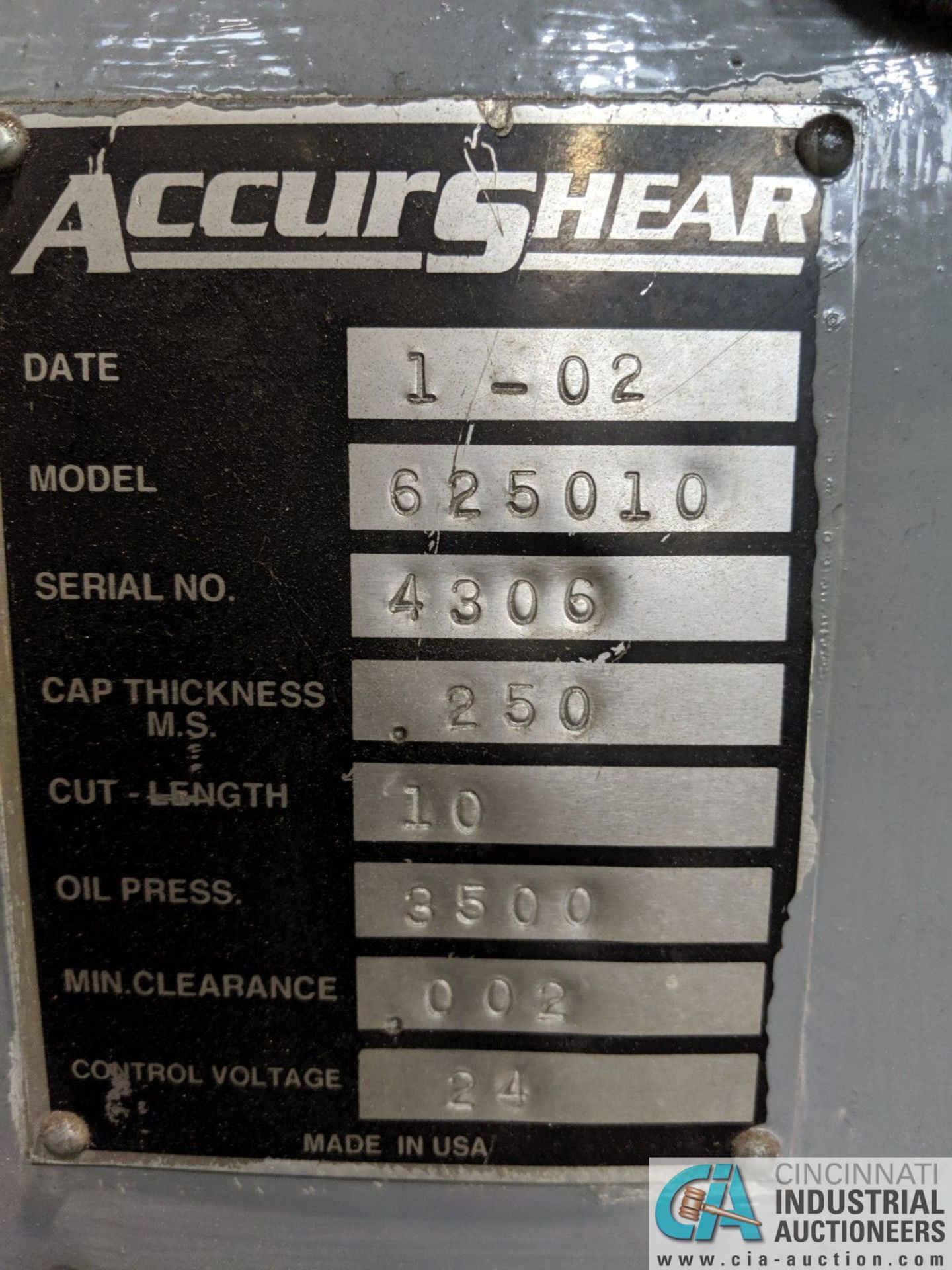 1/4" X 10' ACCUSHEAR MODEL 625010 HYDRAULIC SQUARING SHEAR WITH ACCUSHEAR BACK GAGUE WITH (3) 24" - Image 8 of 11