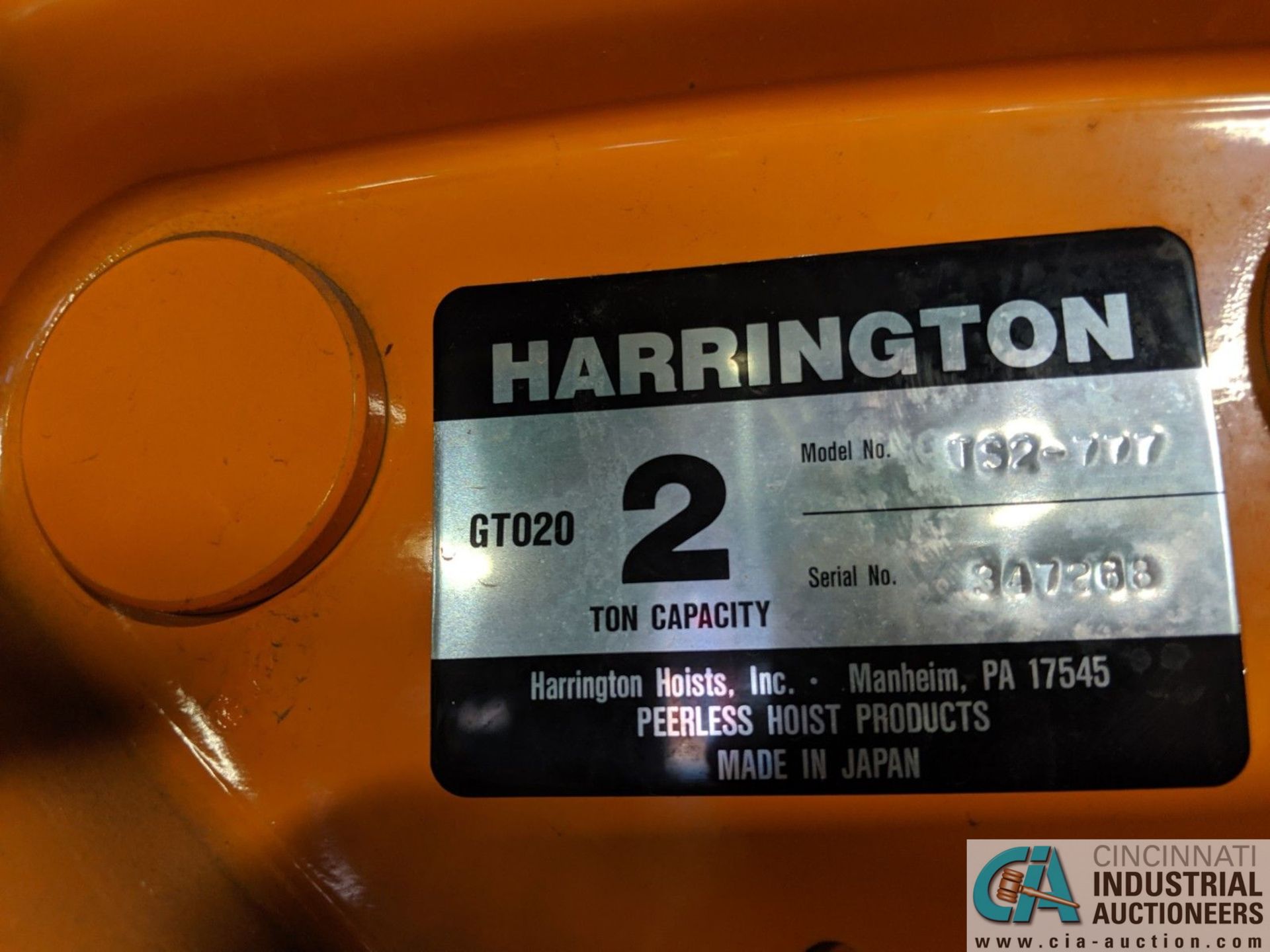 2 TON SPANCO PORTABLE GANTRY, 132" UNDER RAIL, 108" UNDER HOOK, HARRINGTON MODEL GTO20 2 TON - Image 5 of 5