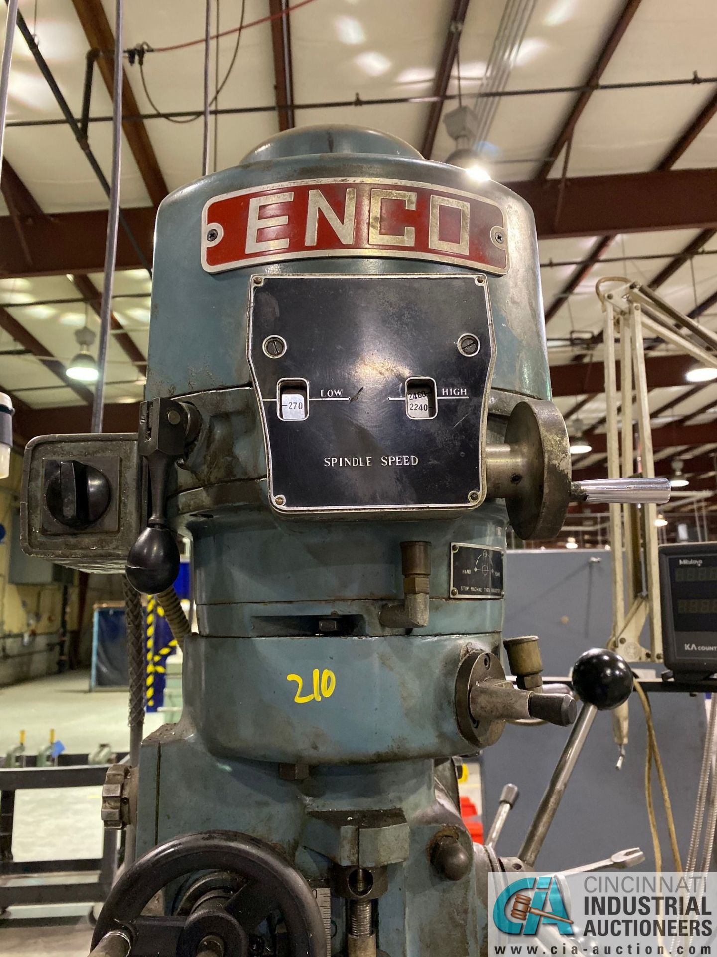 2 HP ENCO MODEL 100-1529 VERTICAL MILL; S/N 441359, 7" X 42" POWER TABLE, SPINDLE SPEED 60-4200 RPM, - Image 5 of 7