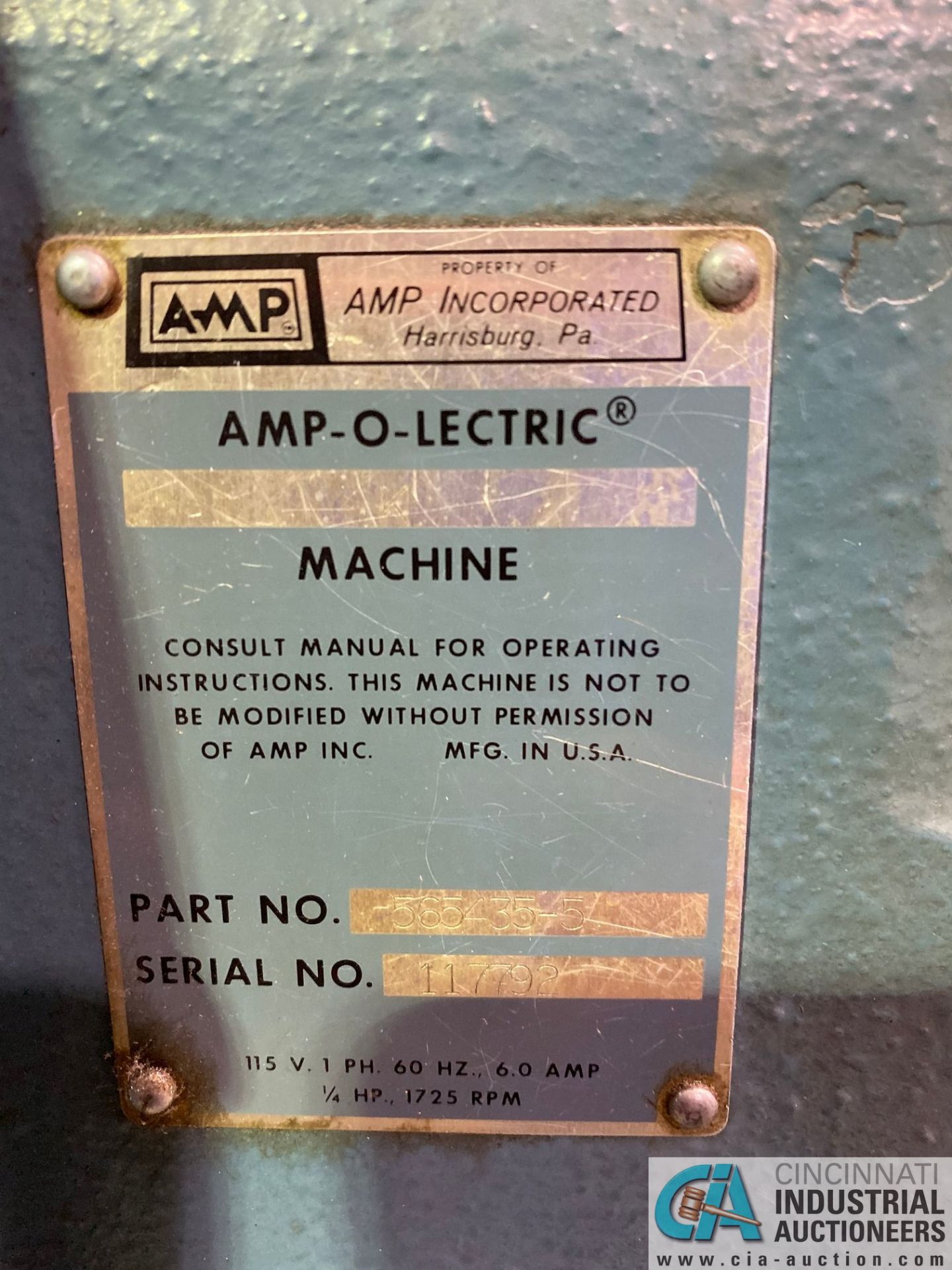 AMP AMP-O-LETRIC TERMINATING MACHINE; S/N 220073, 10-12 WIRE SIZE - Image 4 of 4