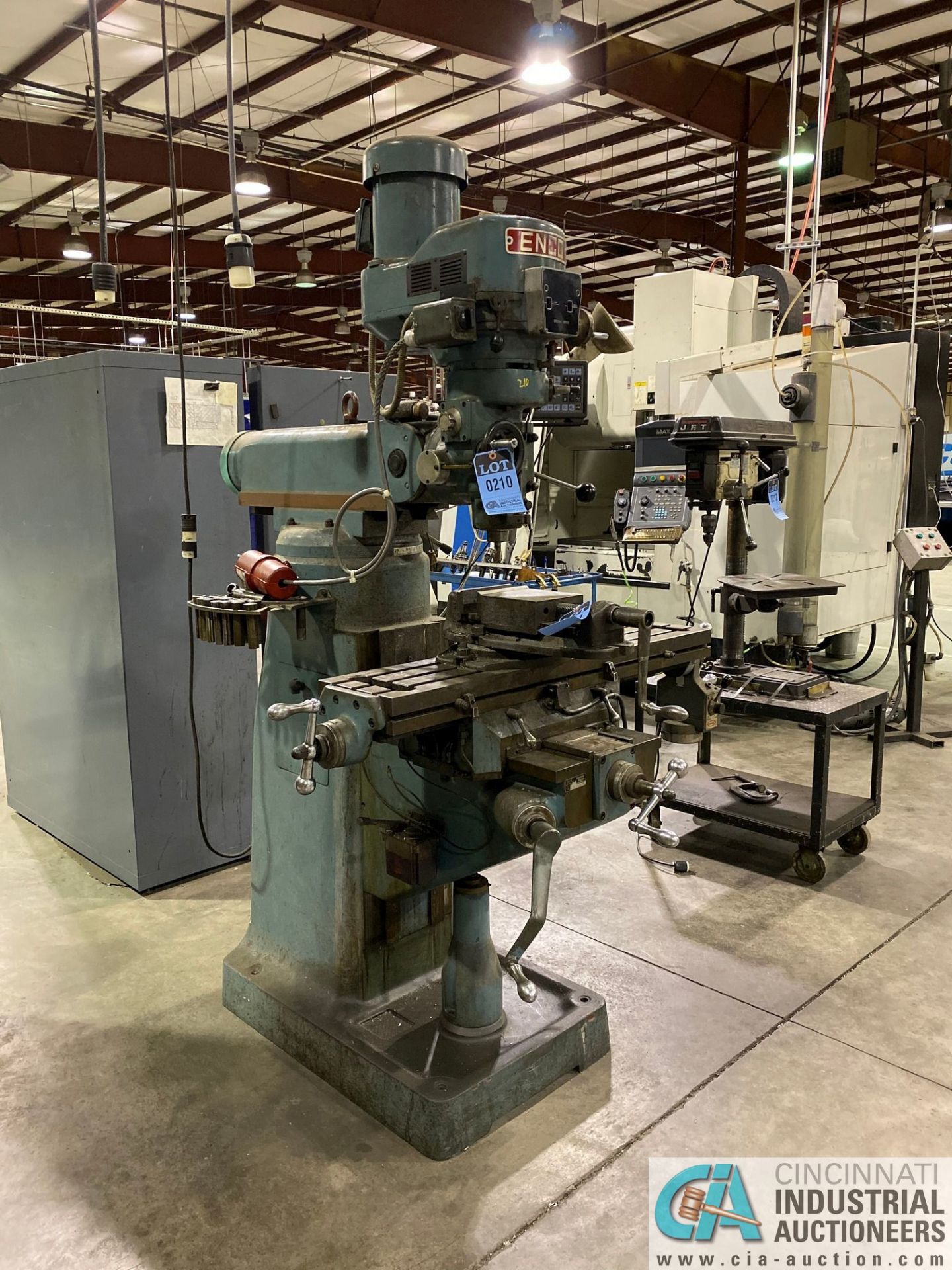 2 HP ENCO MODEL 100-1529 VERTICAL MILL; S/N 441359, 7" X 42" POWER TABLE, SPINDLE SPEED 60-4200 RPM,