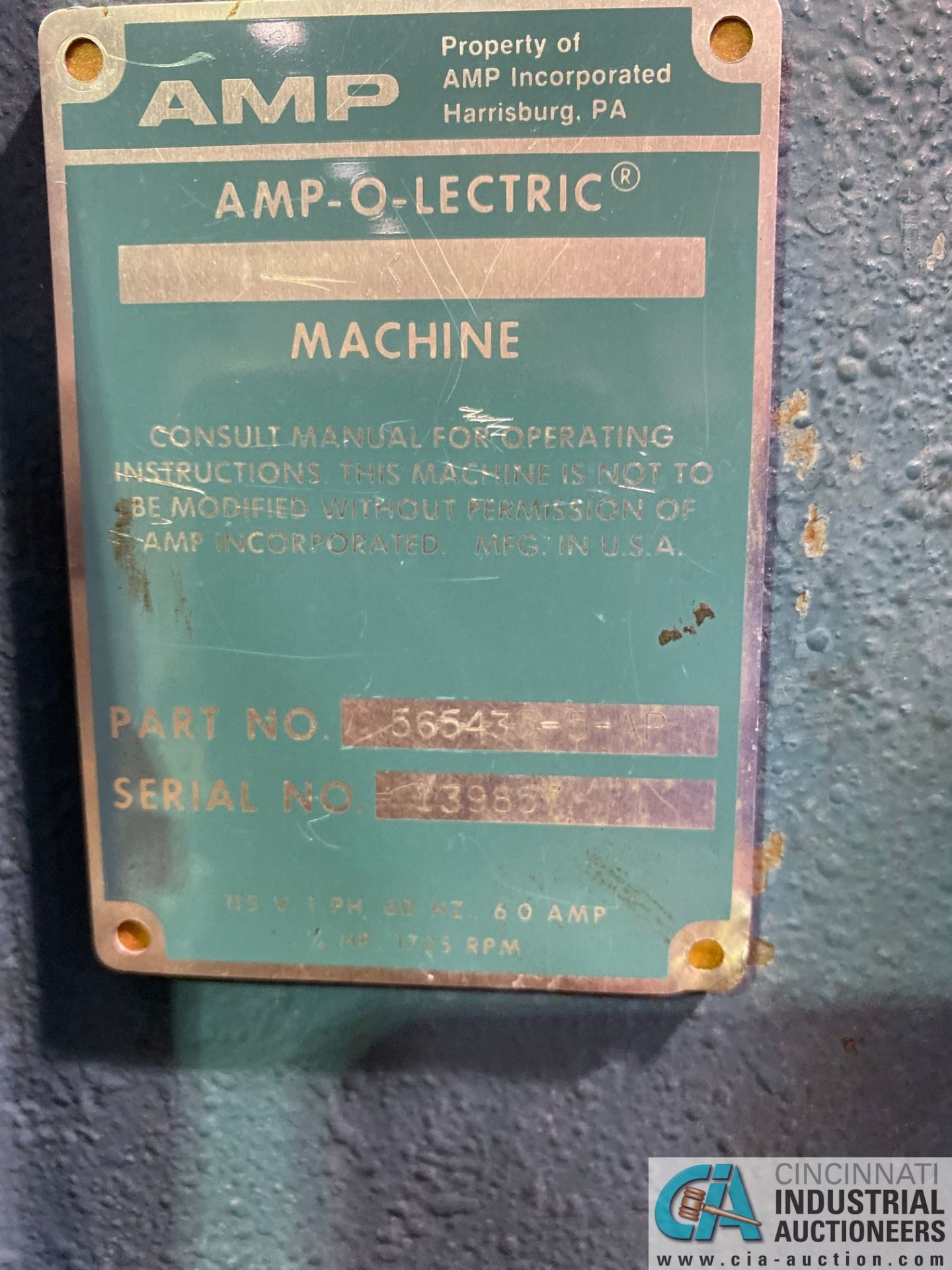 AMP AMP-O-LETRIC TERMINATING MACHINE; S/N 278232, 14-16 WIRE SIZE - Image 4 of 5