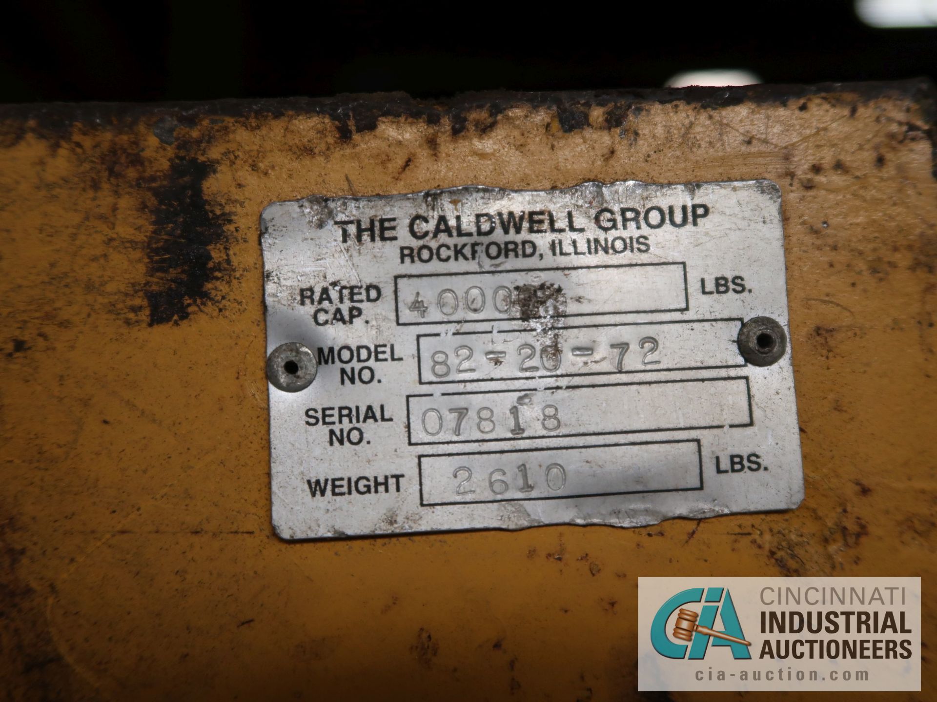 20 TON CALDWELL MODEL 82-20-72 C-FRAME CRANE COIL HOOK; S/N 07818, 57" THROAT WITH STAND - Image 2 of 2