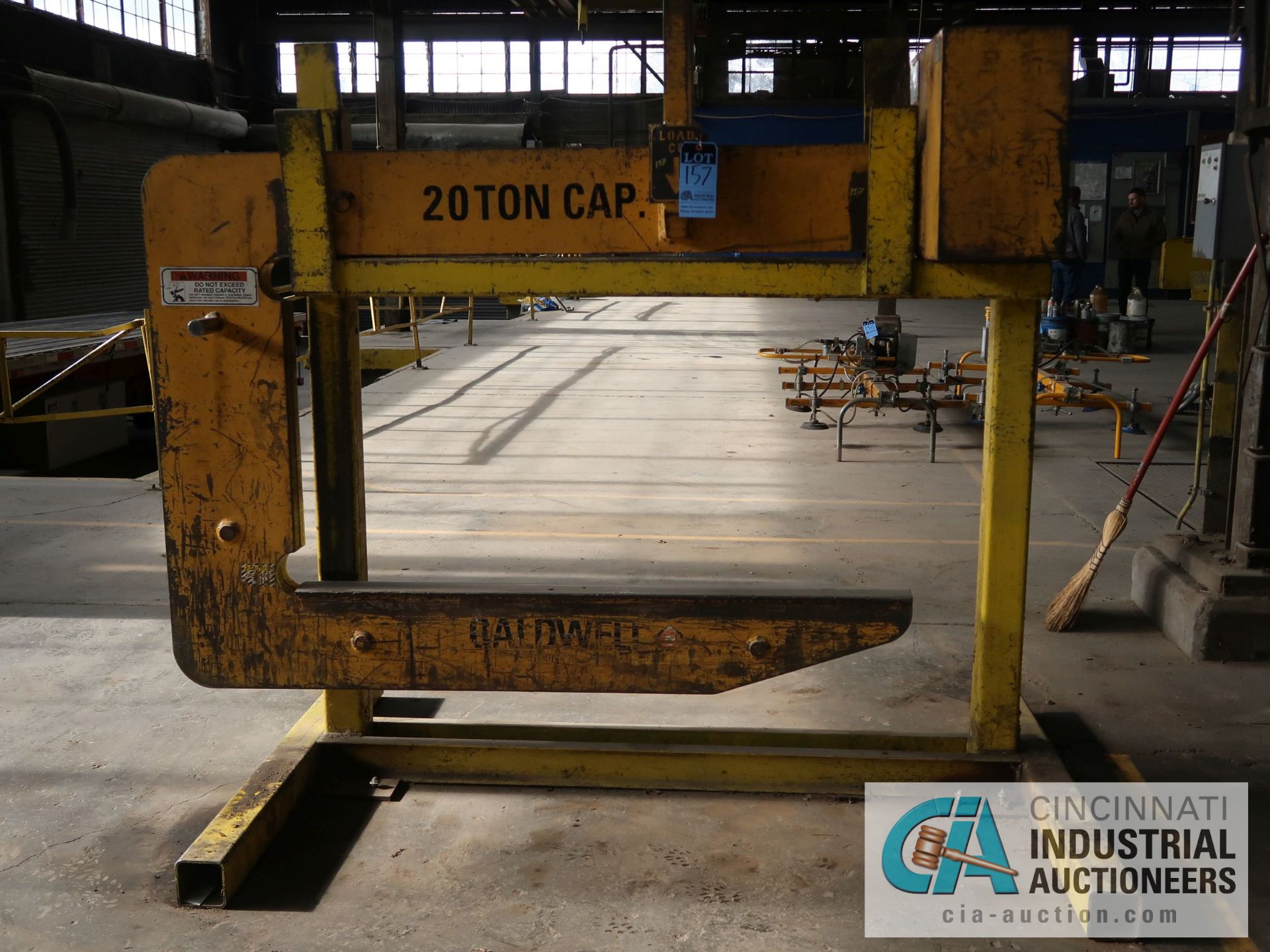 20 TON CALDWELL MODEL 82-20-72 C-FRAME CRANE COIL HOOK; S/N 07818, 57" THROAT WITH STAND