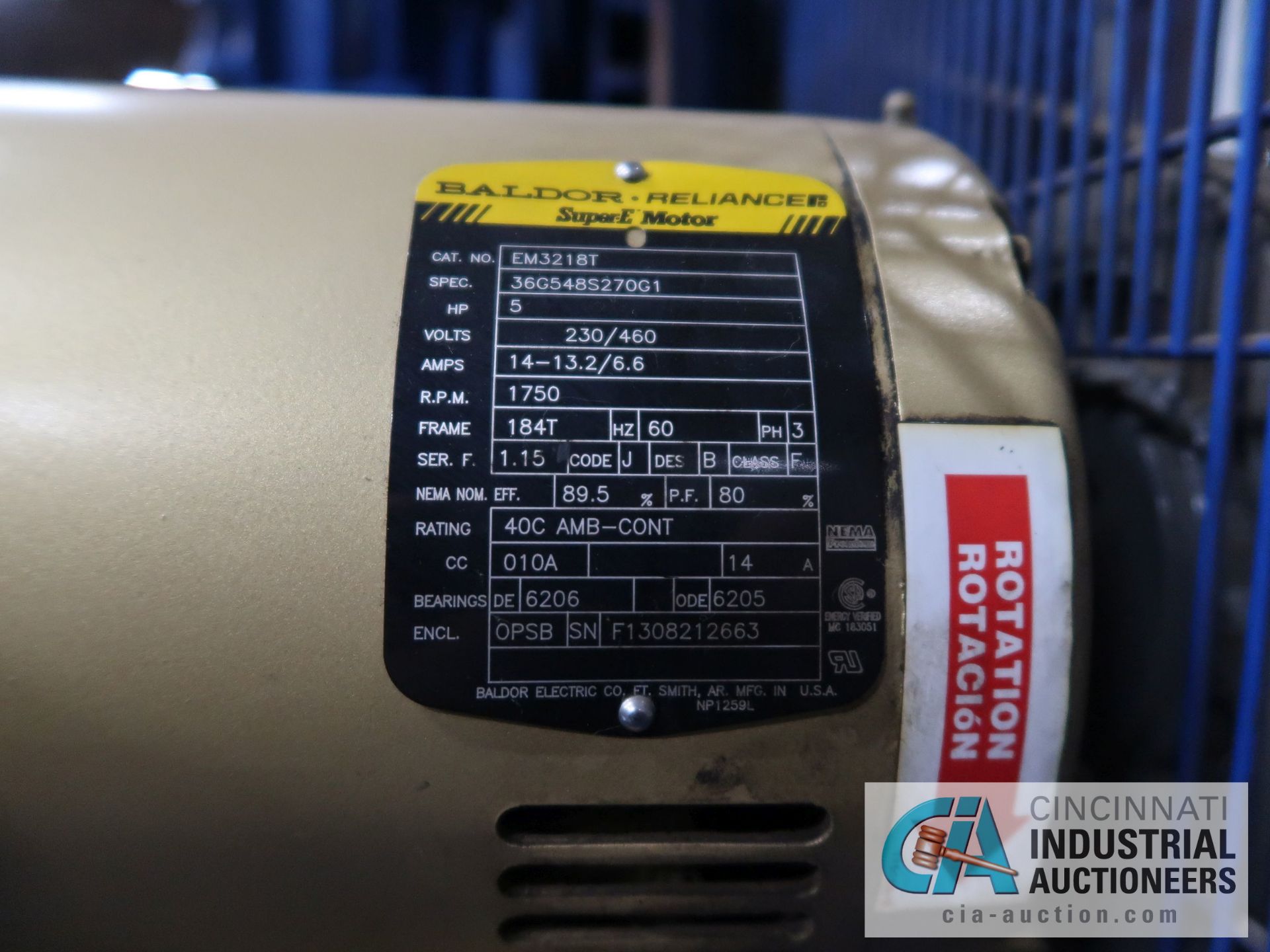 5 HP QUINCY MODEL QR-325 VERTICAL TANK AIR COMPRESSOR; S/N UTZ200384 (NEW 2013) - Image 3 of 4