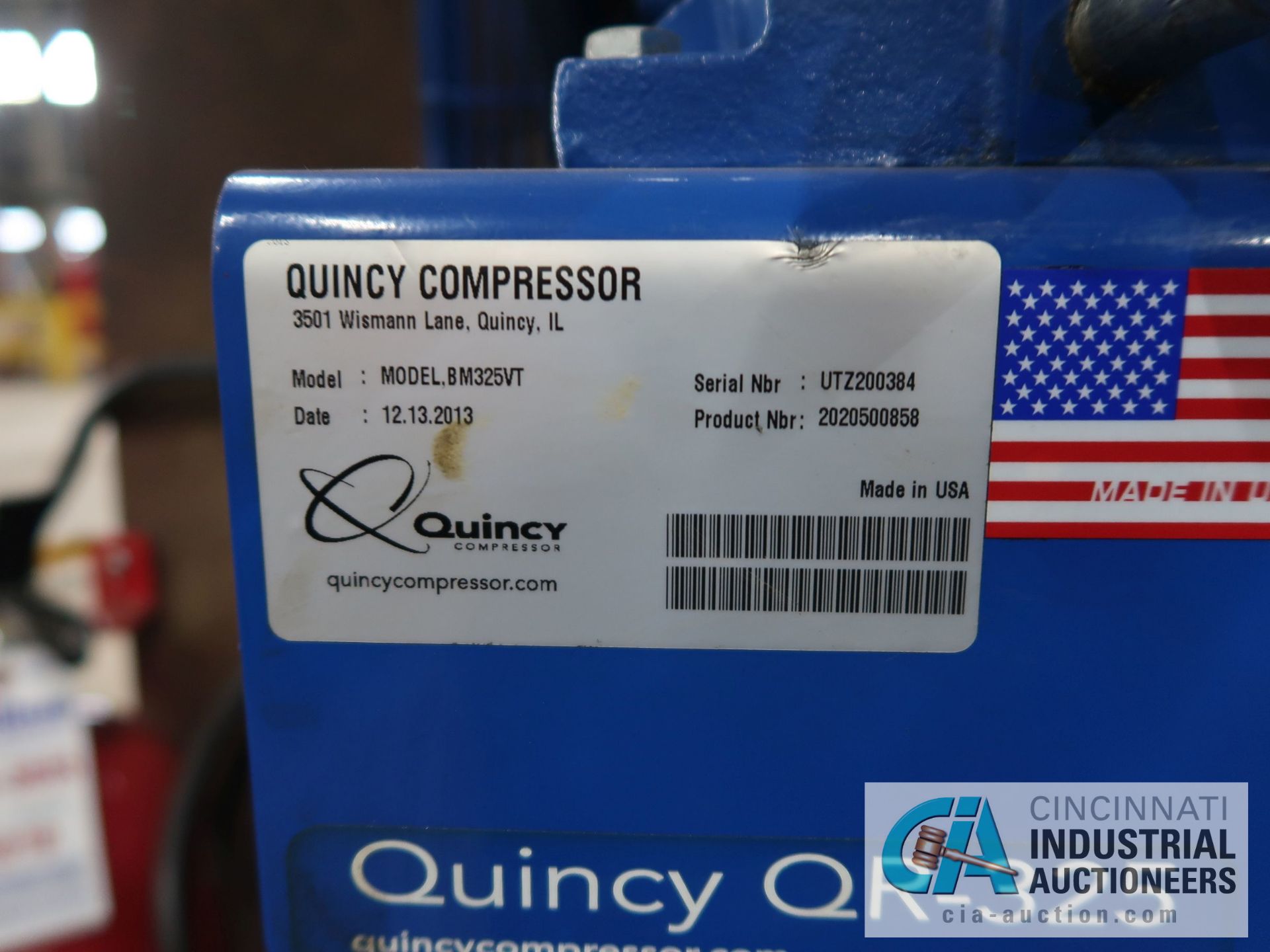 5 HP QUINCY MODEL QR-325 VERTICAL TANK AIR COMPRESSOR; S/N UTZ200384 (NEW 2013) - Image 4 of 4