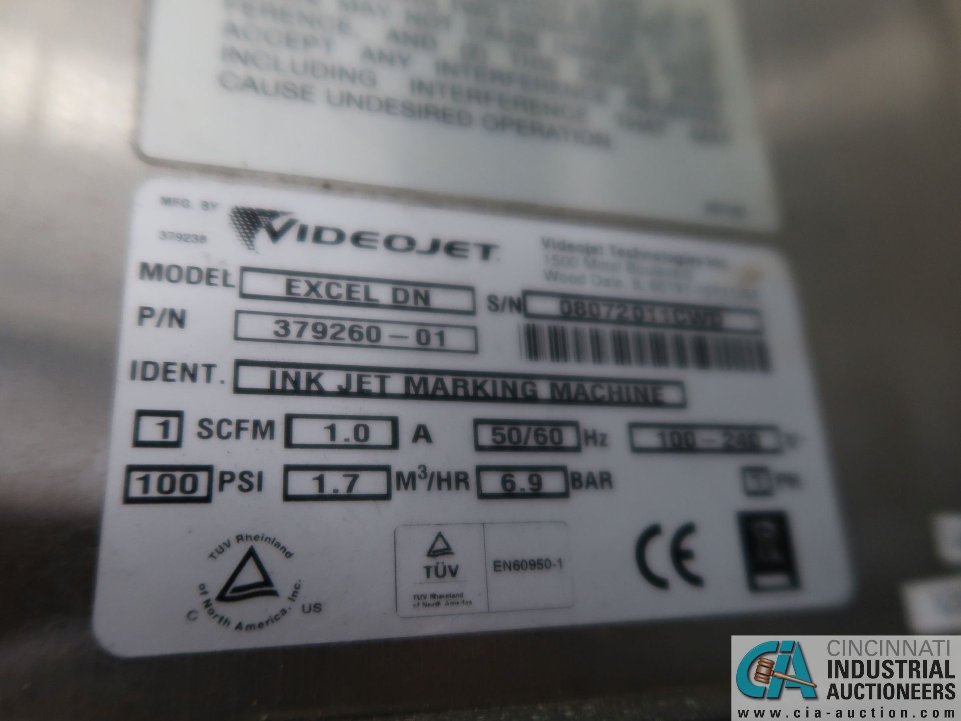 VIDEOJET MODEL EXCELDN INKJET MARKING MACHINE; S/N 08072011CWD *$50.00 RIGGING FEE - Image 3 of 3