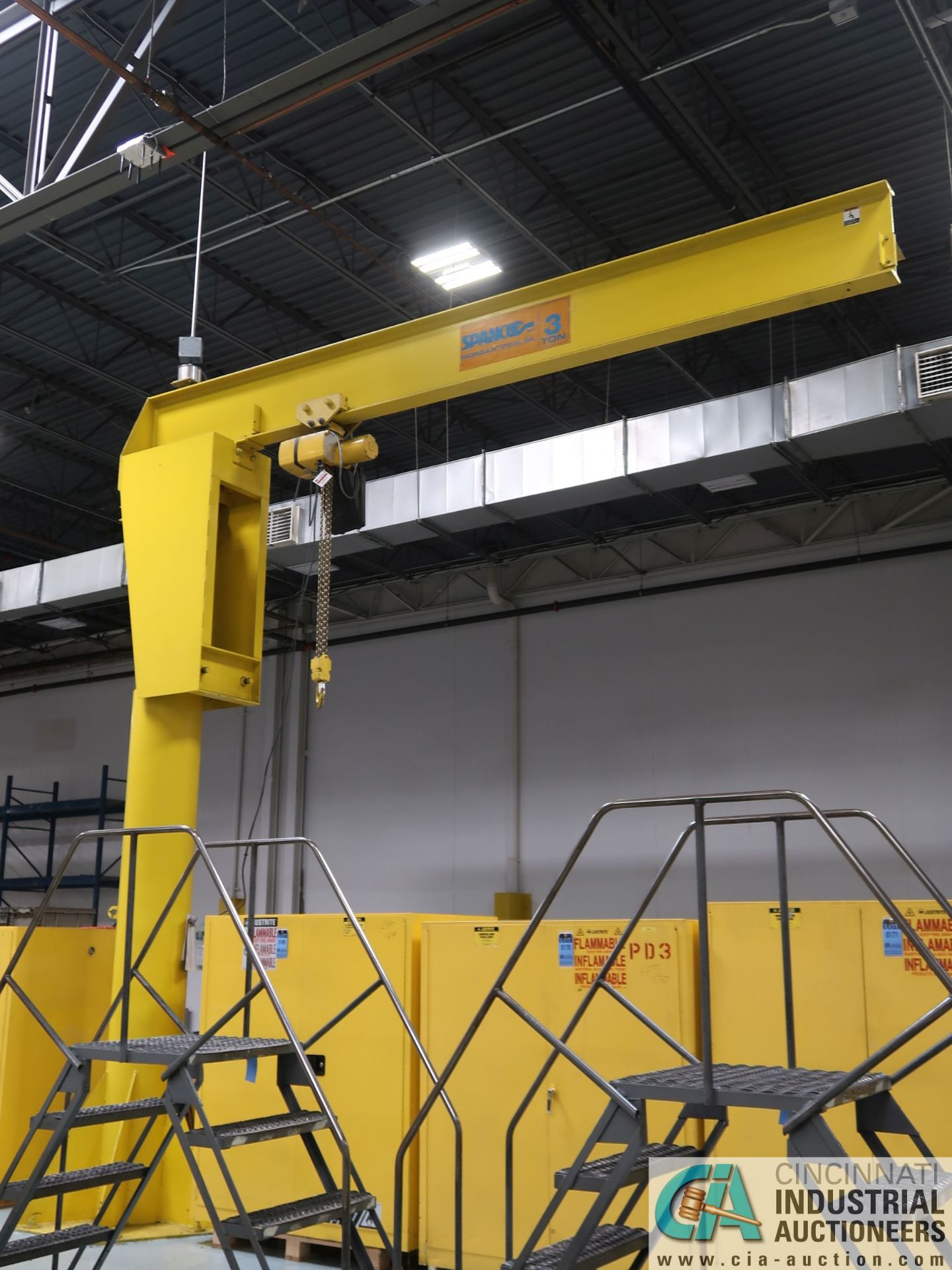 3 TON CAP X 14' ARM APPROX. X 18" COLUMN APPROX. SPANCO FLOOR MOUNTED 360 DEGREE JIB CRANE WITH 3