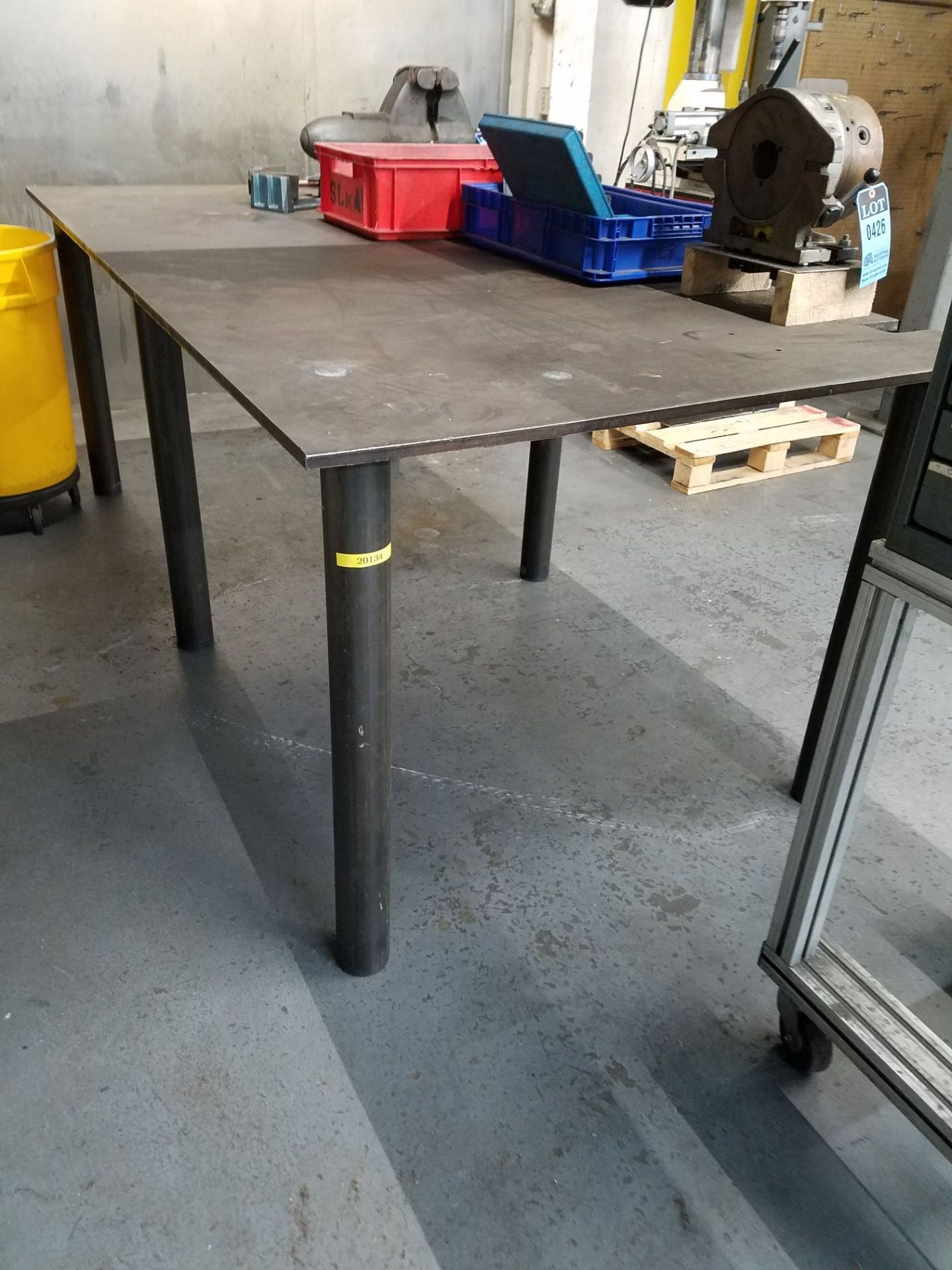 48" X 96" X 36-7/8" HIGH X 3/4" STEEP TOP PLATE WELDED STEEL POST WELDING TABLE WITH 6" WILTON SUPER