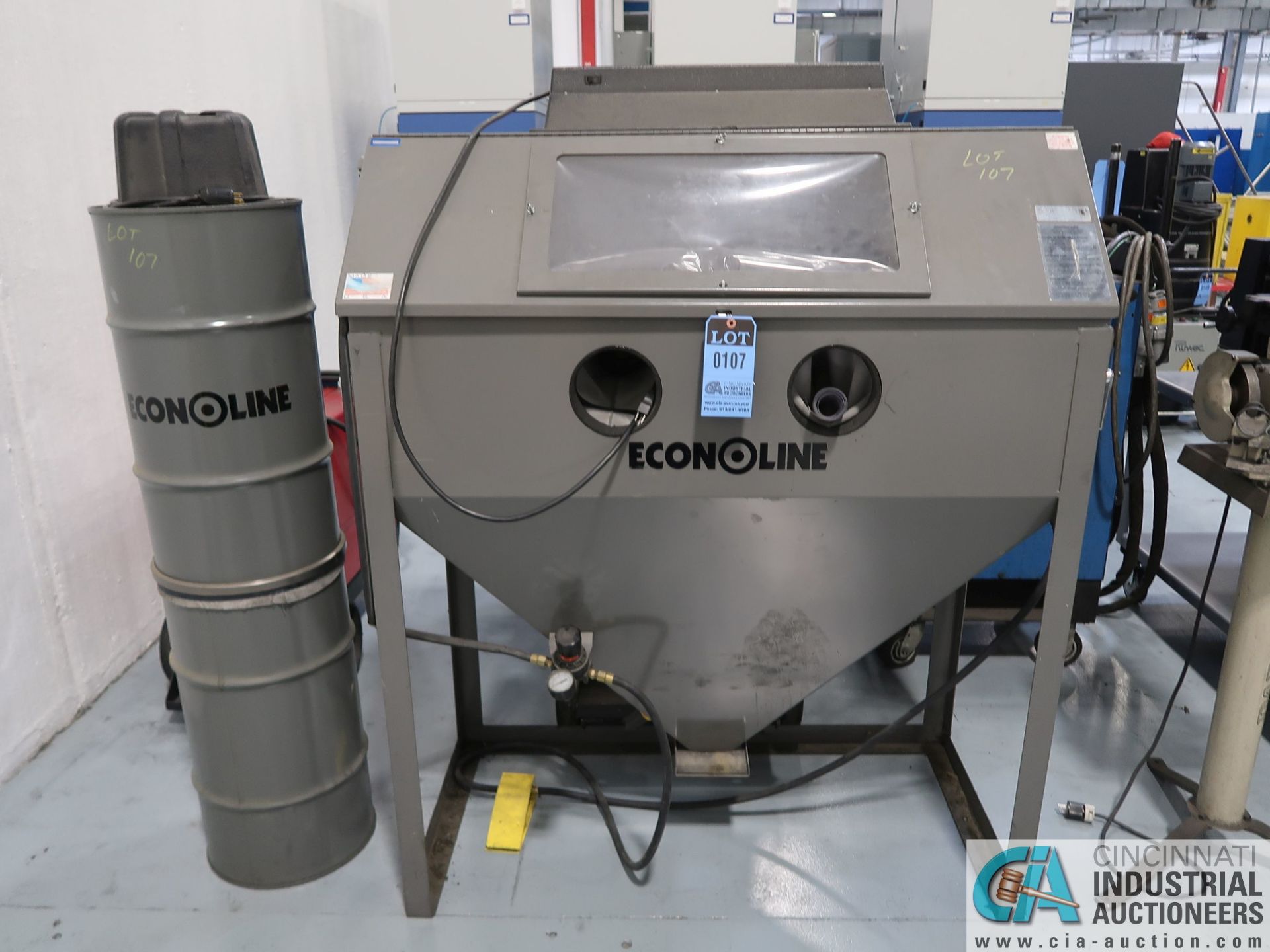ECONOLINE ABRASIVE BLAST CABINET WITH DUST COLLECTOR; S/N N/A, FOOT CONTROL *$50.00 RIGGING FEE