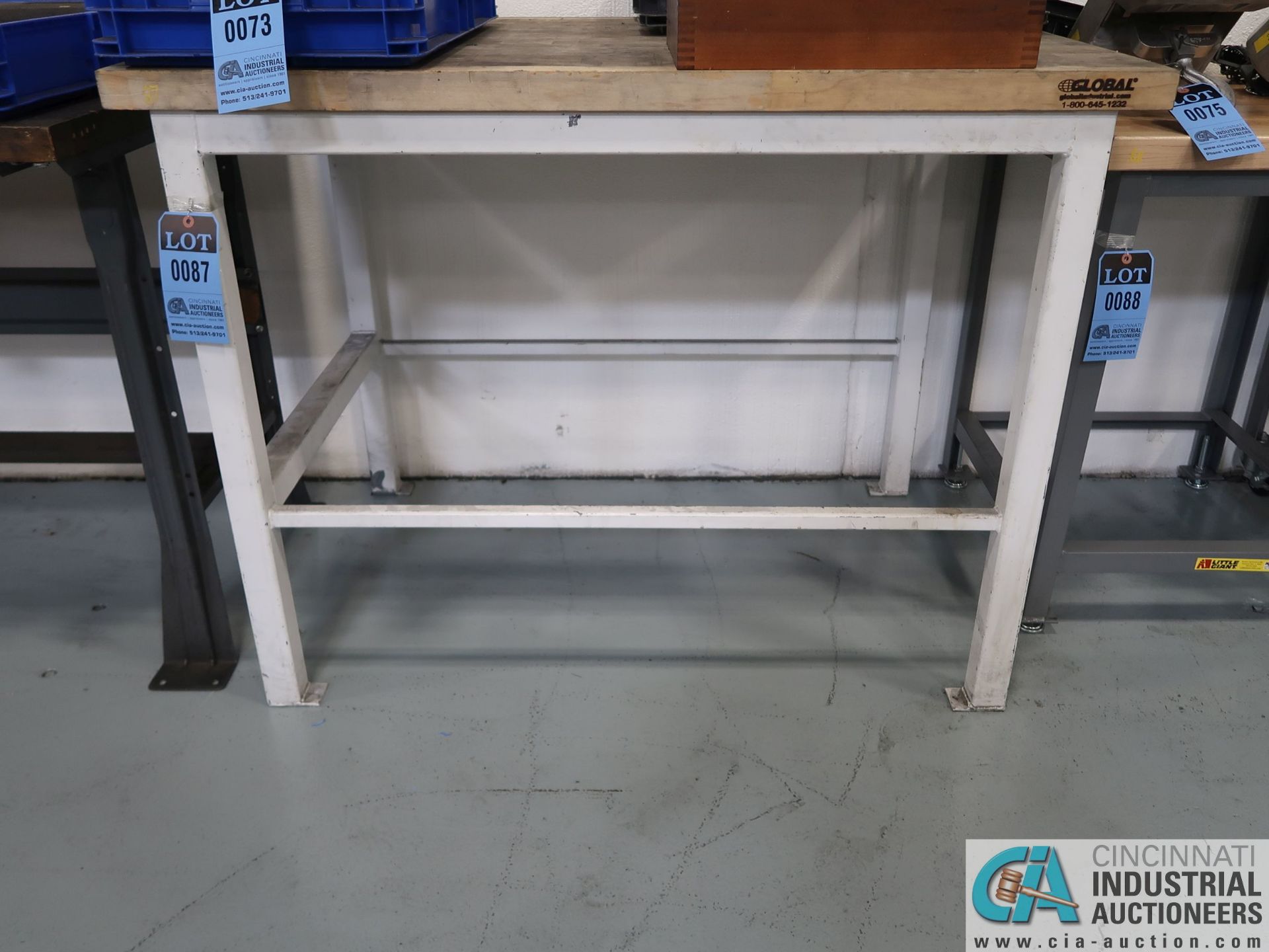 38" X 48" X 36" HIGH GLOBAL WELDED STEEL FRAME MAPLE TOP WORK BENCH ** DELAYED REMOVAL 5-20-2020 **