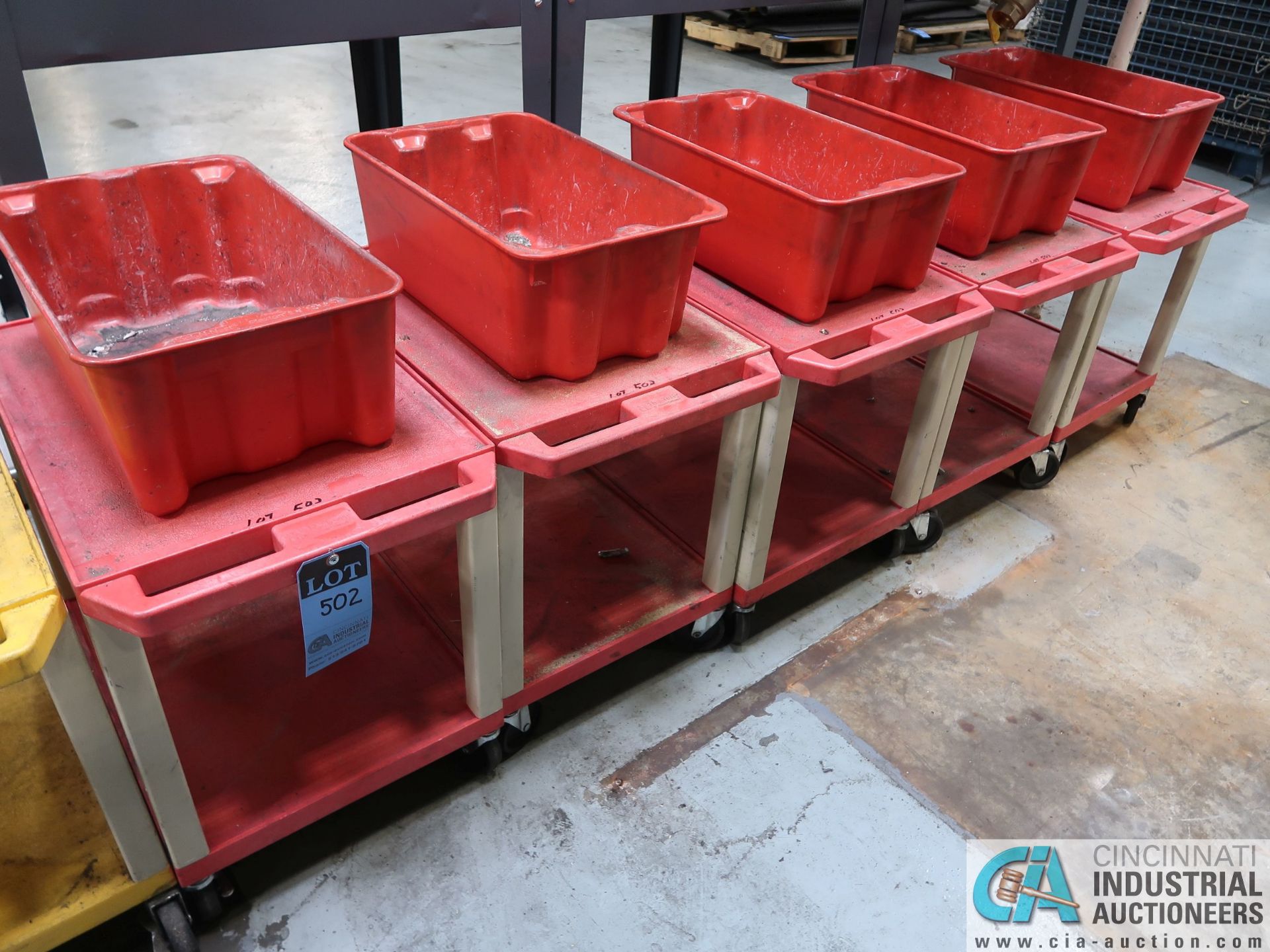 18" X 24" X 24" HIGH THE TUFFY RED UTILITY CARTS WITH MOUNTED TOTE