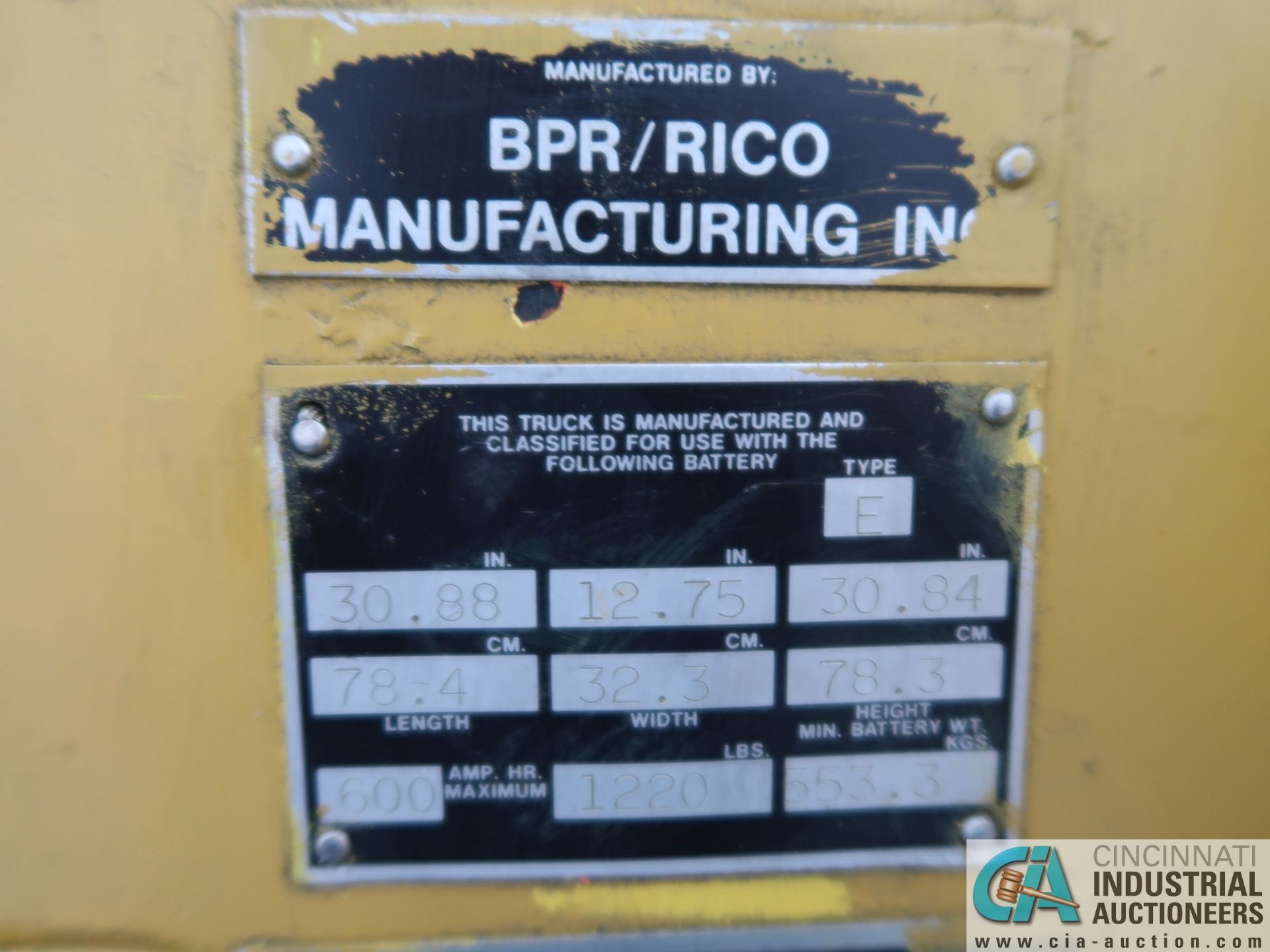 2,300 LB. RICO MODEL HLW-70 24-VOLT WALK-BEHIND STRADDLE LIFT TRUCK; S/N R-10988, 71" LIFT HEIGHT, - Image 5 of 5