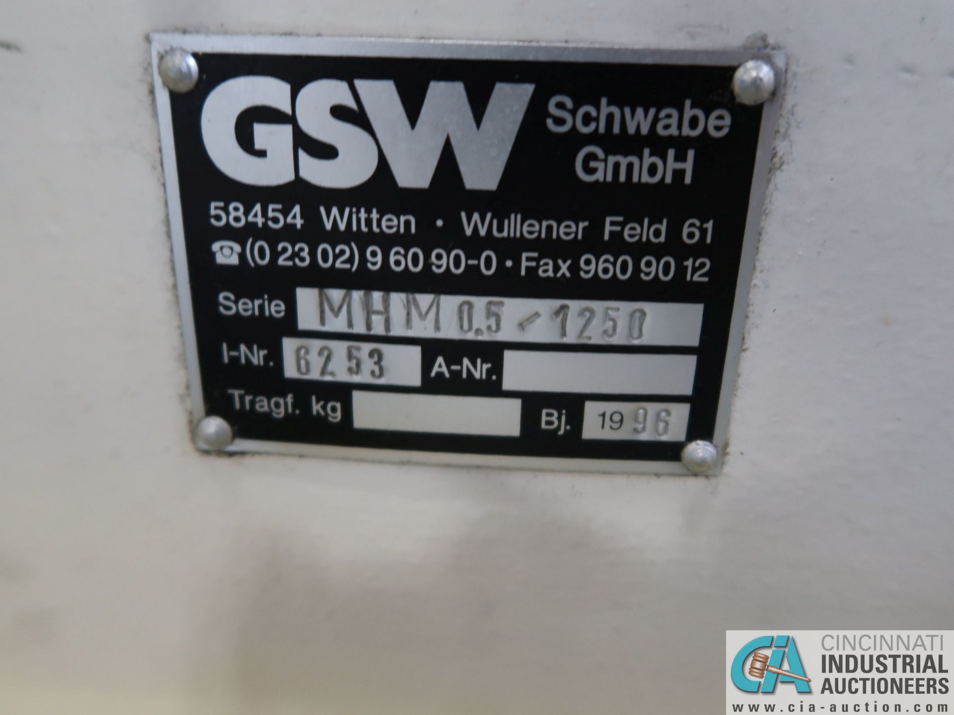 GSW MODEL MHM 0.5/1250 SO EXPANDING MANDREL UNCOILER; S/N 6253 (NEW 1996) *$50.00 RIGGING FEE DUE - Image 2 of 2