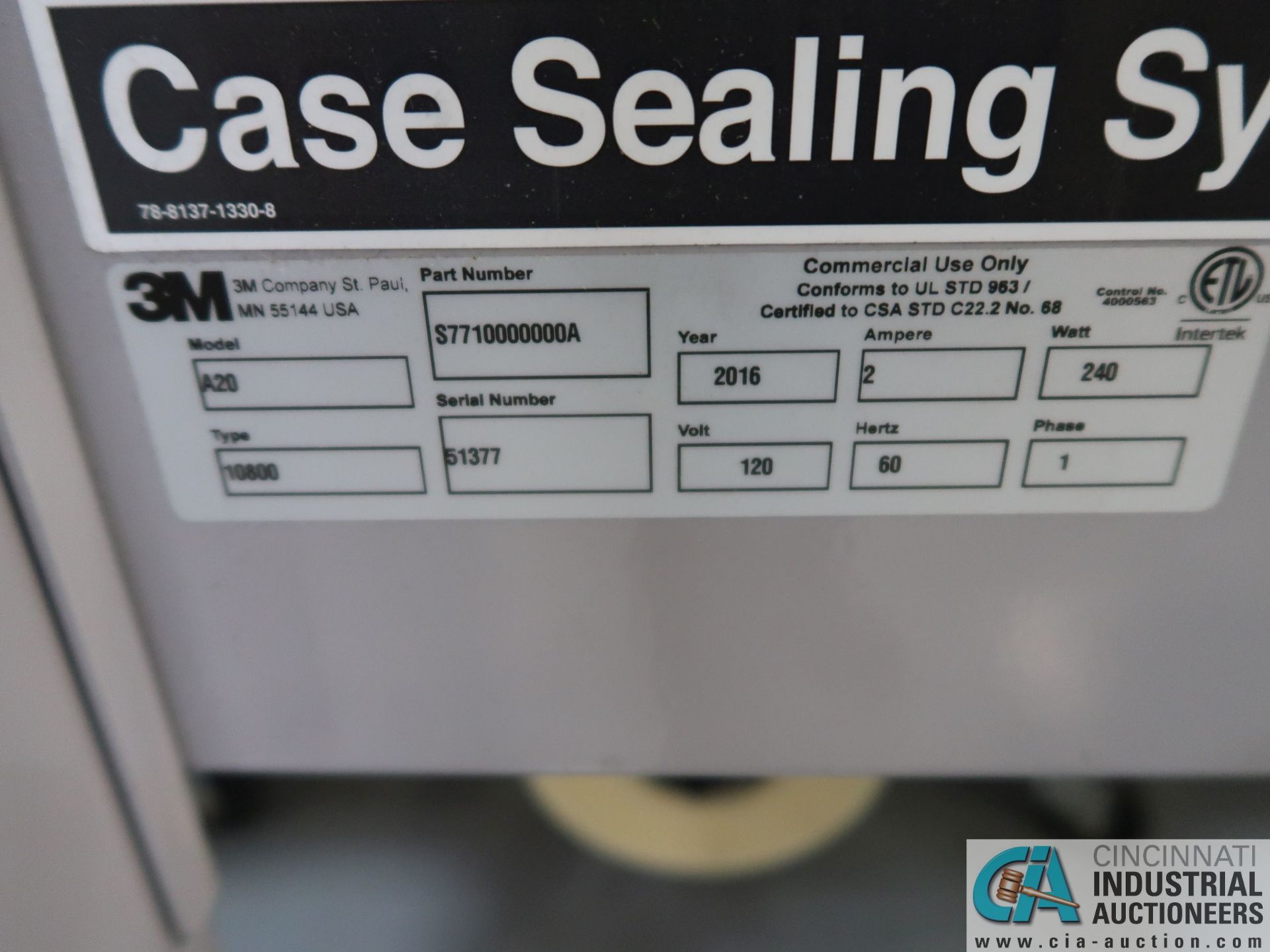 3M-MATIC MODEL A20 TYPE 10800 SEMI-AUTOMATIC CASE SEALER; S/N 51377 (NEW 2016) *$50.00 RIGGING FEE - Image 2 of 2
