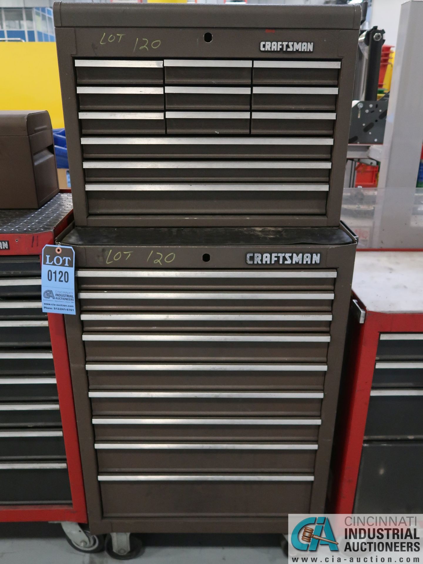 NINE-DRAWER CRAFTSMAN PORTABLE TOOL CHEST WITH 12-DRAWER CRAFTSMAN TOP BOX