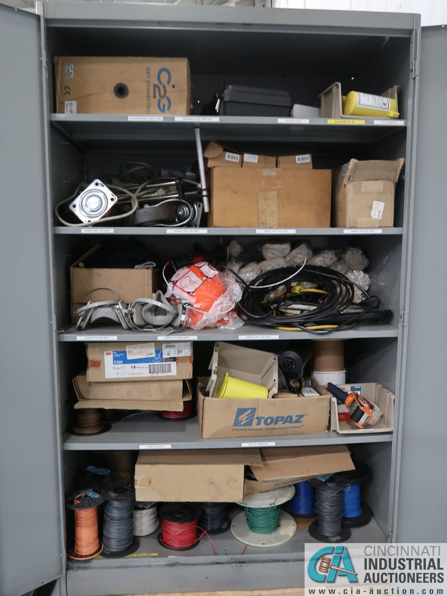 (LOT) ELECTRICAL WIRE & SAFETY GEAR WITH TWO-DOOR STORAGE CABINET *$25.00 RIGGING FEE - Image 2 of 12