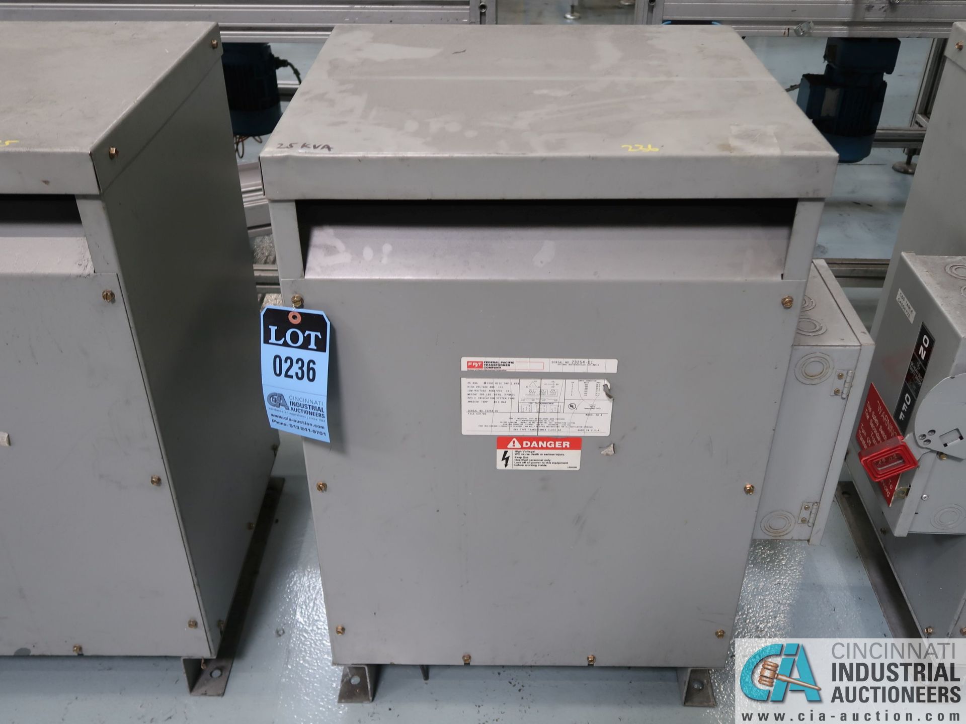 25 KVA FEDERAL PACIFIC DRY TYPE TRANSFORMER *$25.00 RIGGING FEE DUE TO INDUSTRIAL SERVICES AND SALE