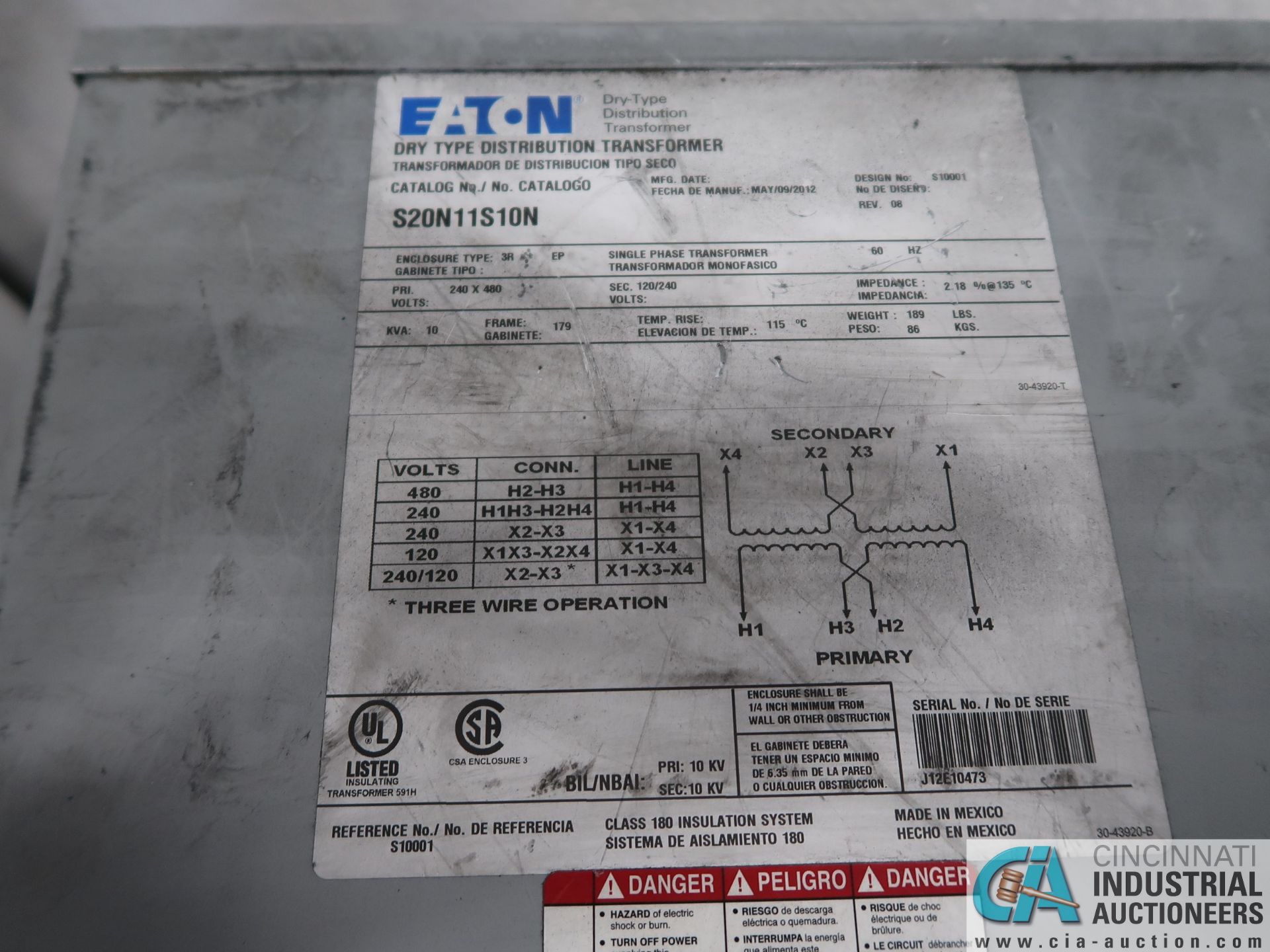 10 KVA EATON DRY TYPE DISTRIBUTION TRANSFORMER - Image 2 of 2