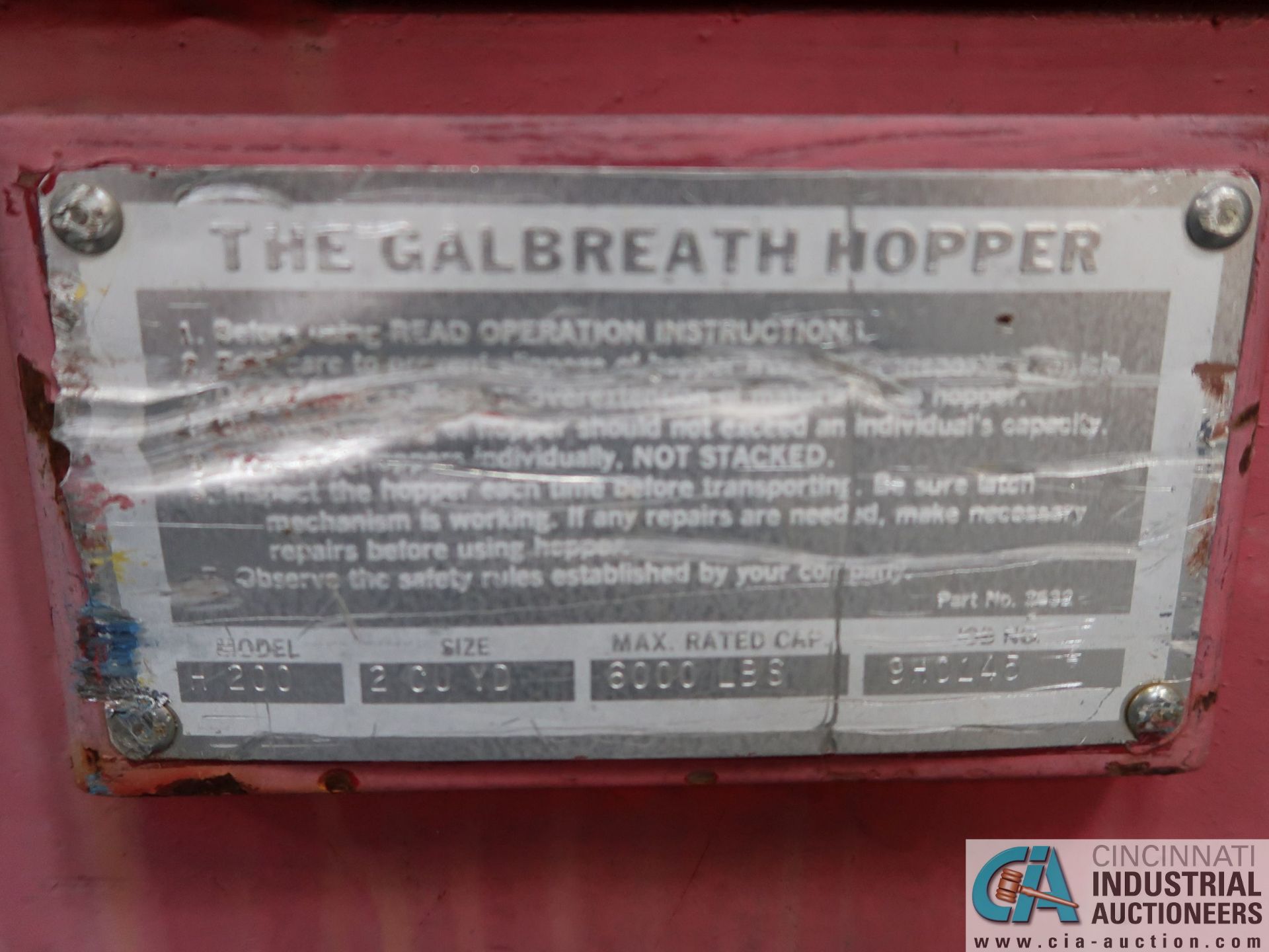 2 CUBIC YARD GALBRETH SELF-DUMPING HOPPER *$25.00 RIGGING FEE DUE TO INDUSTRIAL SERVICES AND SALES* - Image 3 of 3